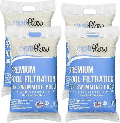 Paquete de 4 filtros de arena para piscina, filtración prémium con fórmula de sílice pura, 50 libras, accesorios y suministros para el sistema de