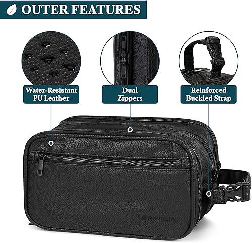 Miniatura 5 de PAVILIA Neceser para hombres, bolsa de viaje esencial para afeitar, bolsa de viaje, estuche organizador de artículos de tocador, accesorio de