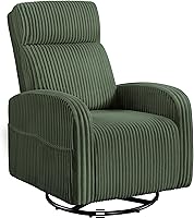 Yaheetech 360° Swivel Nursery Glider Chair with Pockets, High Back Corduroy Rocking Nursing Chair for Living Room - Dark Green
