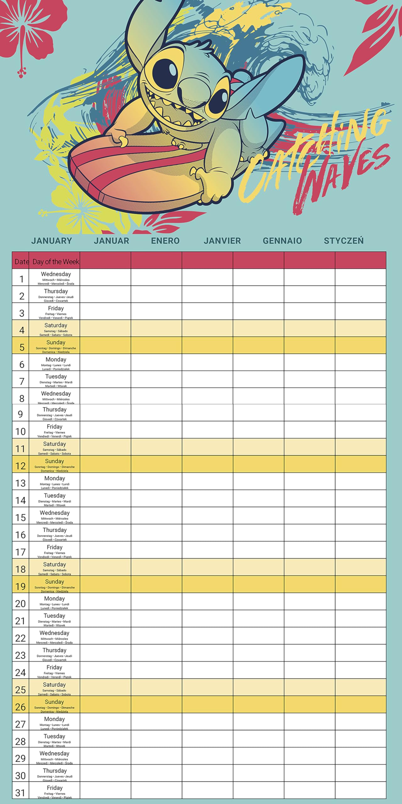 Pyramid International Lilo & Stitch 2025 Family Calendar, Official Disney 16-Month Planner, Colourful Art - Image 2