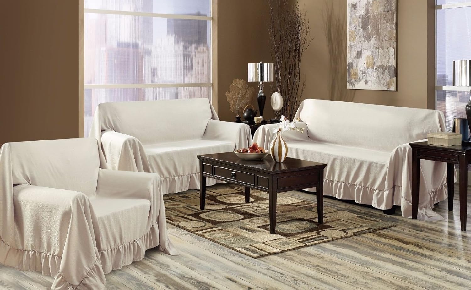 Window Treatment Ivory Venice 3 Piece Set Sofa Loveseat