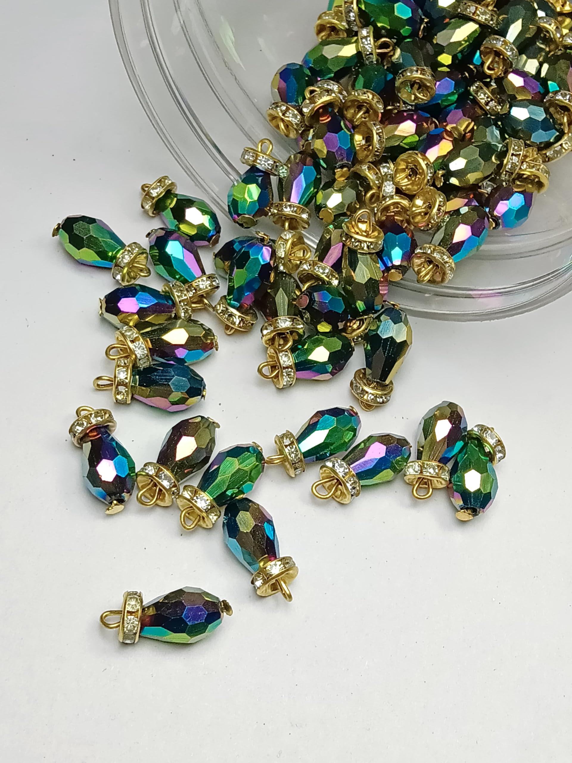 The Craft Cartel Rainbow Mettalic Drop Loreal Hanging Glass Beads (Pack of 50 Grams /48 Pieces Approx) Use for Jewellary Making/Necklace/Blouse/Lehanga/Saree/Dupatta/Latkan/and All Jewellary Work.