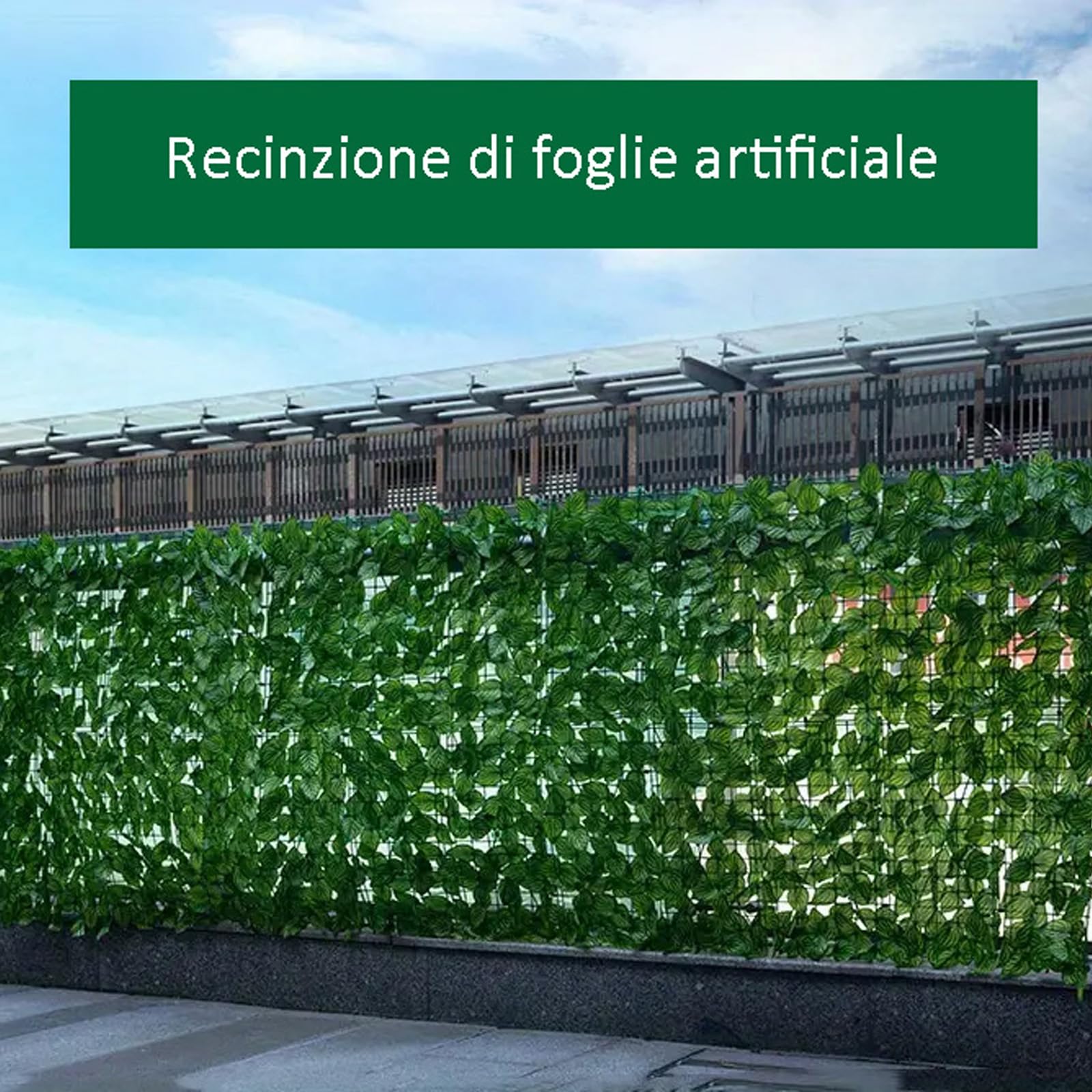 LEIVESTE Siepe Finta Per Recinzione,Recinzione Giardino Esterno,Frangivista Balcone, Copri Ringhiera Balcone,Rete Con Foglie Finte 40 fascetti verdi omaggio (Lauro, 1 x 3 Mt)