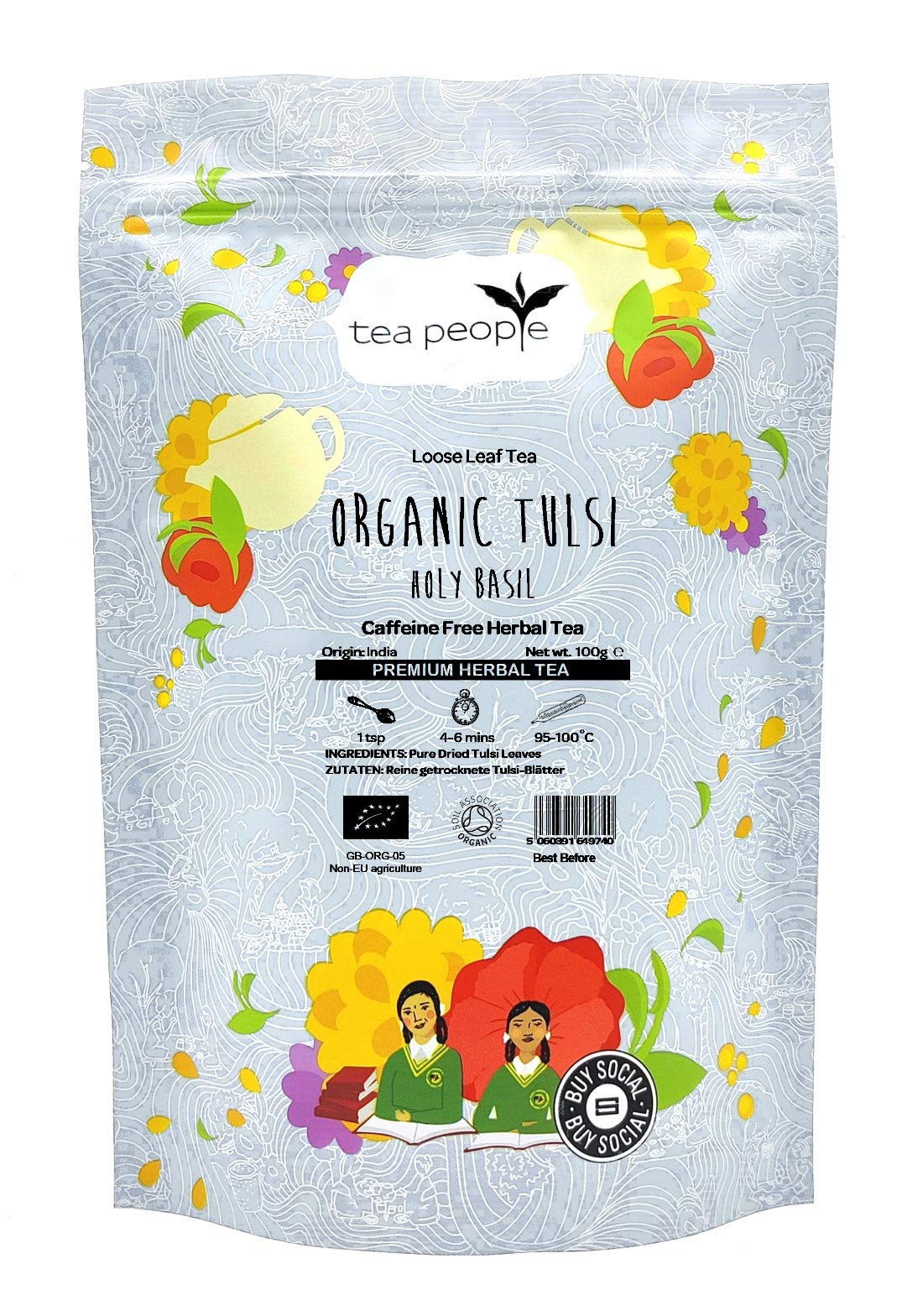 Tea People Organic Tulsi Holy Basil Refill Pack, Mint, 100g
