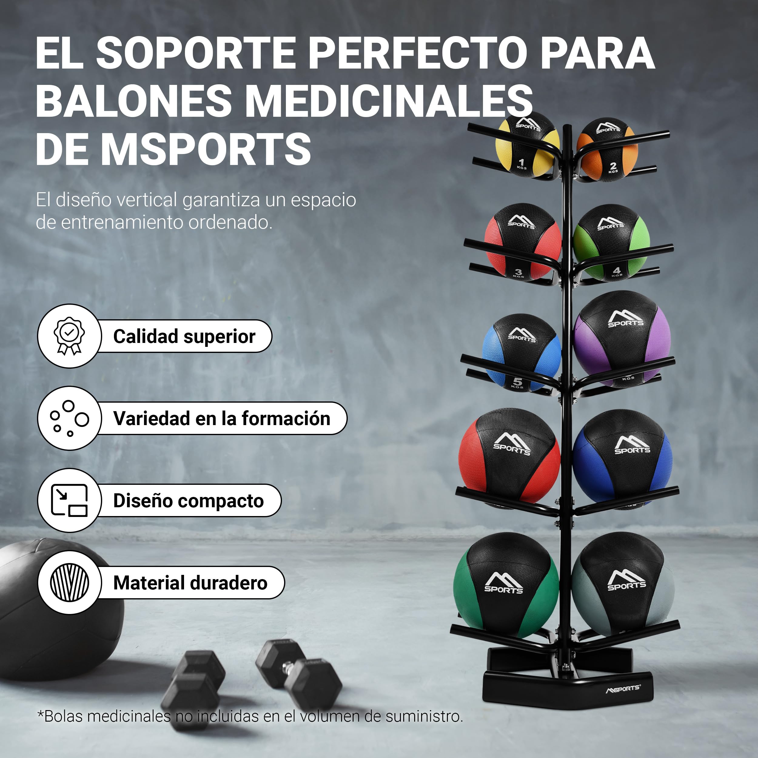 MSPORTS Estante para 10 pelotas de gimnasia balón medicinal