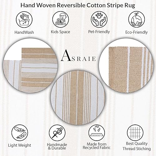 Miniatura 5 de Asraie Alfombra de trapo de algodón tejida a mano  Alfombras reversibles de algodón  Alfombra de área de algodón reciclado para sala de estar,