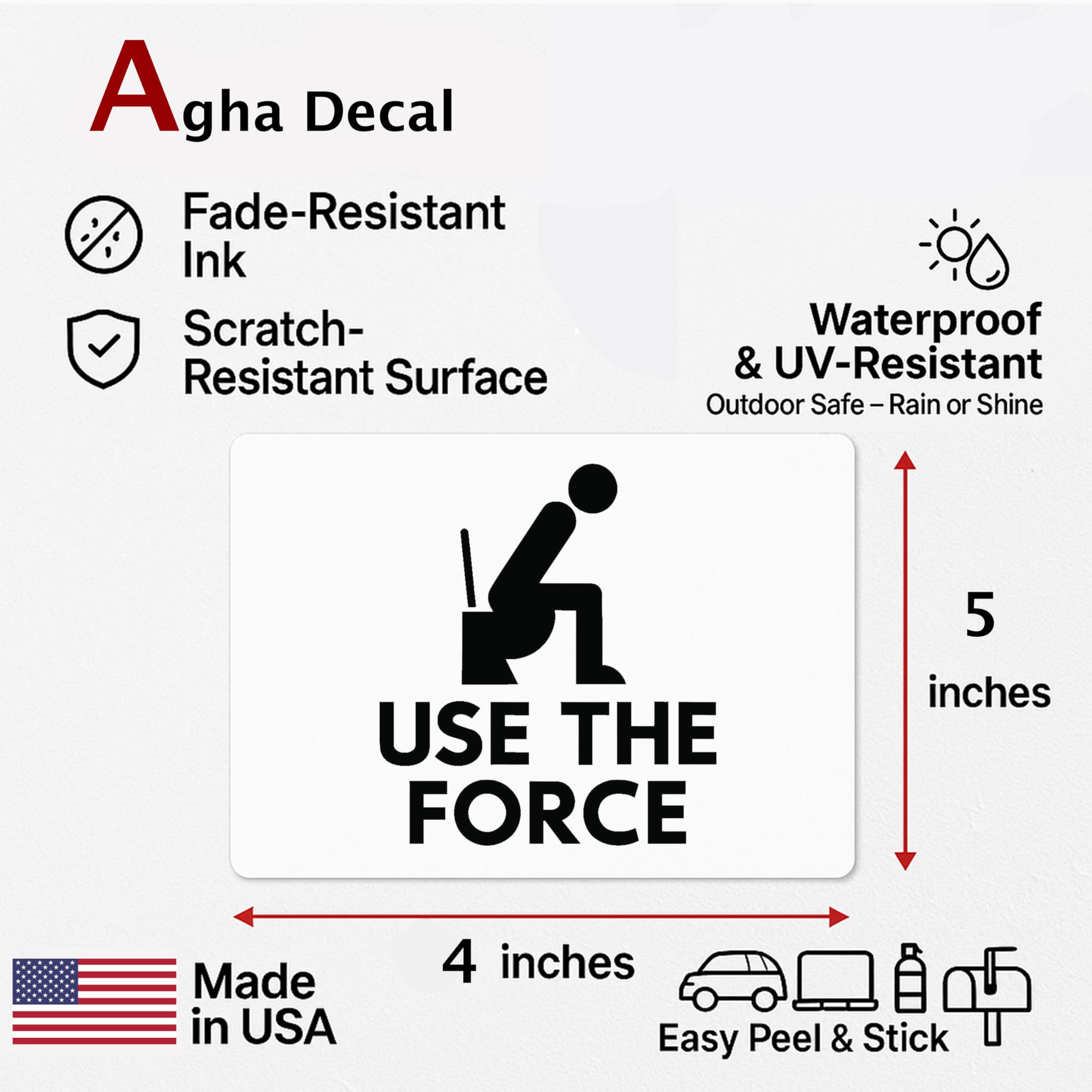 Funny 5 Inch Toilet Sticker - “Use The Force” Bathroom Vinyl Decal - Hilarious Gag Gift for Star Lovers, Prank Humor for Toilet Wall, Lid, or Door - Waterproof & Easy to Apply