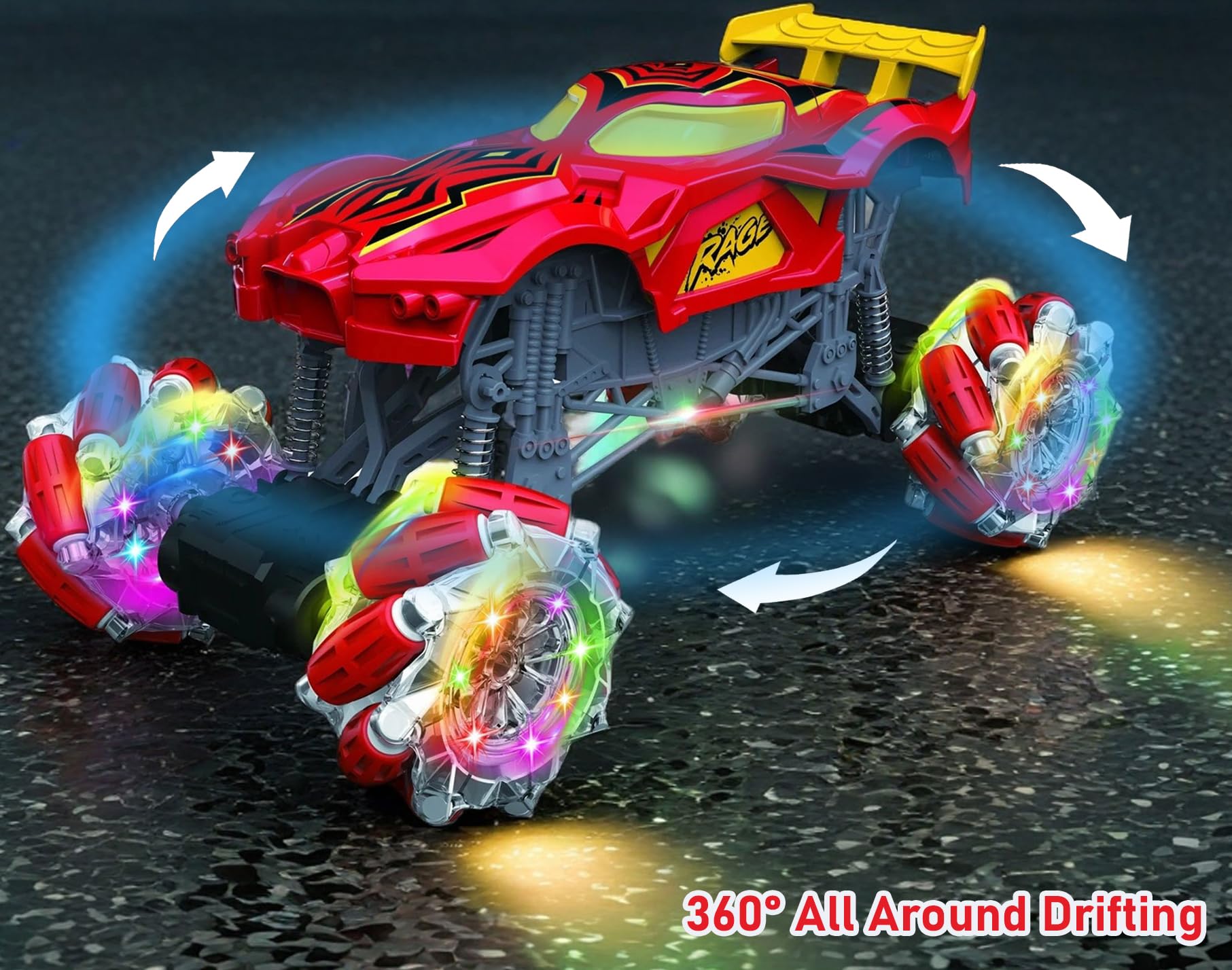 WonderfulGiftShop Remote Control Truck for Boys Girls with Lights, 2.4Ghz RC Drift Monster Truck 360°Rotating Stunt Car All Terrain RC Cars for Kids