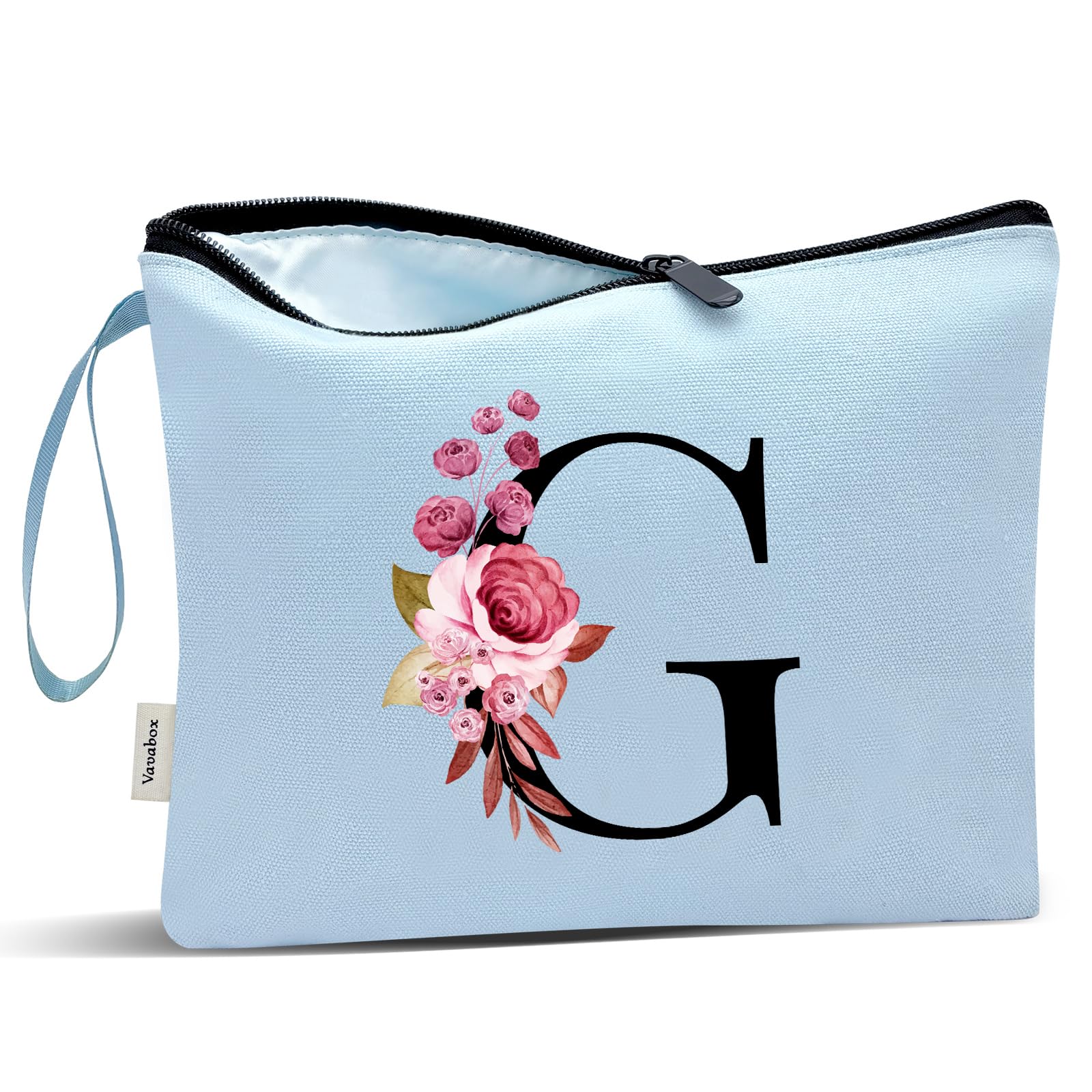Vavabox A-Z Personalized Makeup Bag, Birthday Gifts for Women Mom, Gifts for Best Friend, Bride Bridesmaid Cosmetic bag (G, Blue)