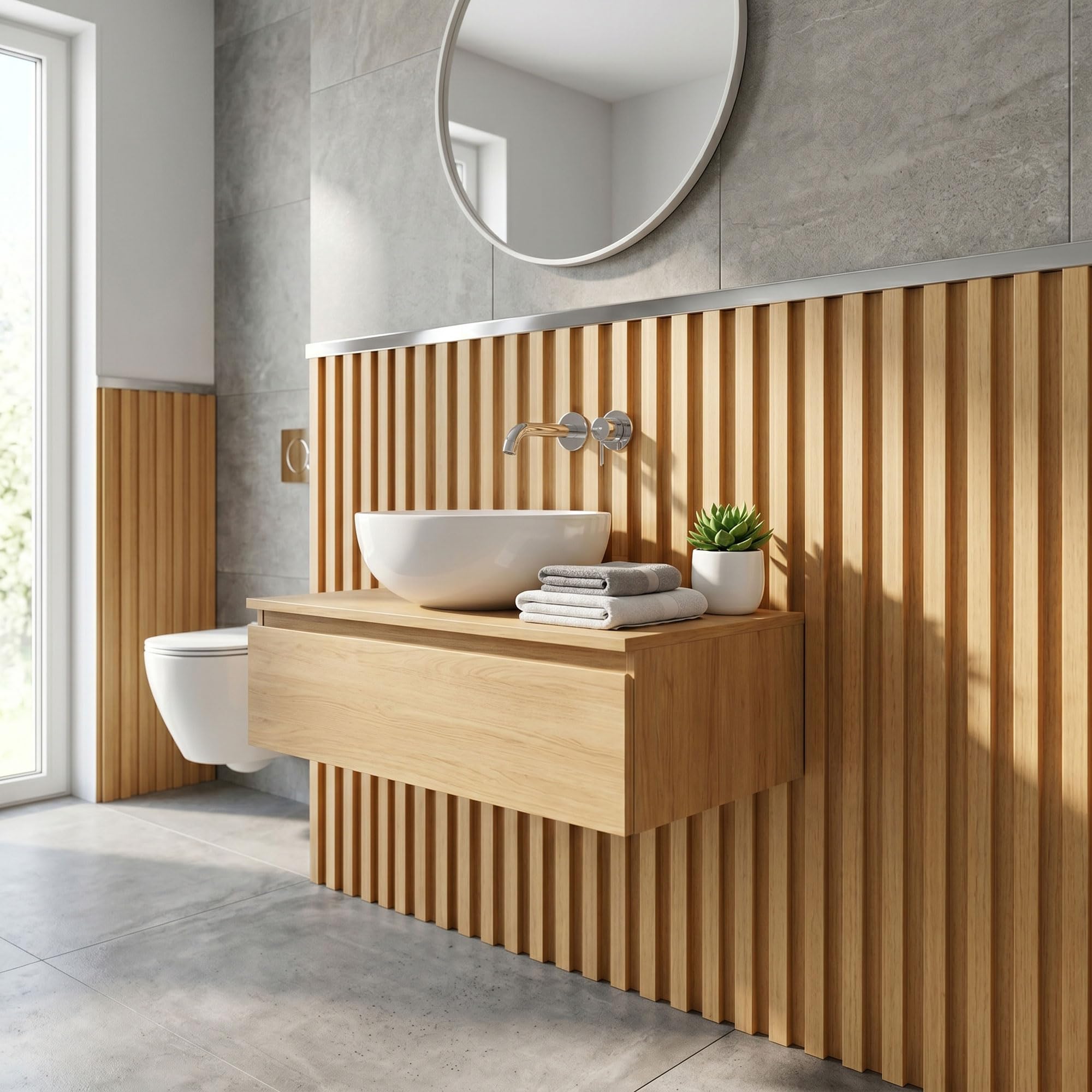 Frankystar Bach - Set 8 Pannelli Fonoassorbenti Acustici Decorativi 150x18 cm per Interno ed Esterno in WPC Oak