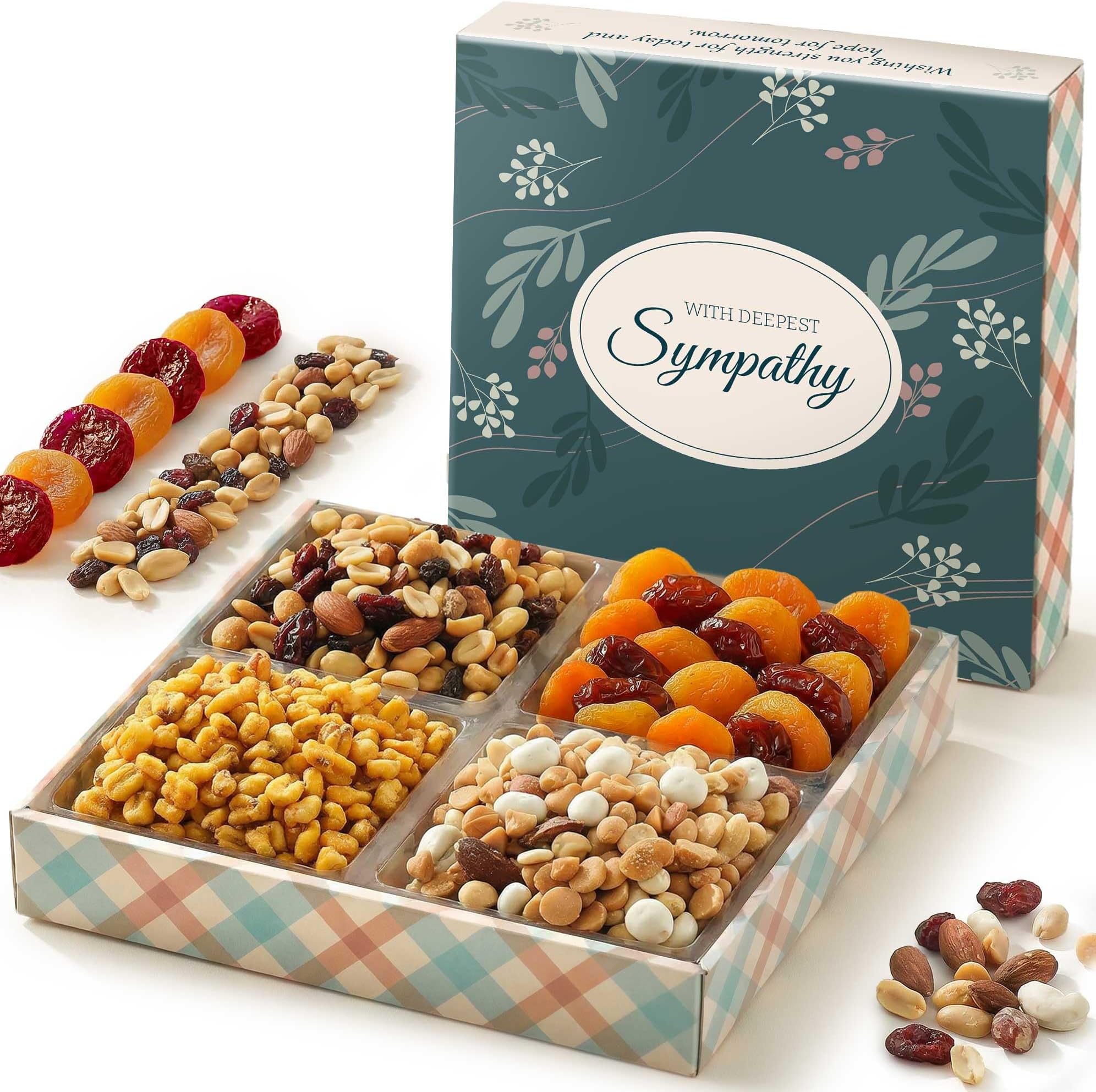 Broadway Basketeers Sympathy Dried Fruit and Nuts Gift Basket – Premium Condolence Nuts and Dried Fruit Tray for Families & Loved Ones – Bereavement Gifts Basket for Funerals, Memorials & Kosher Shiva
