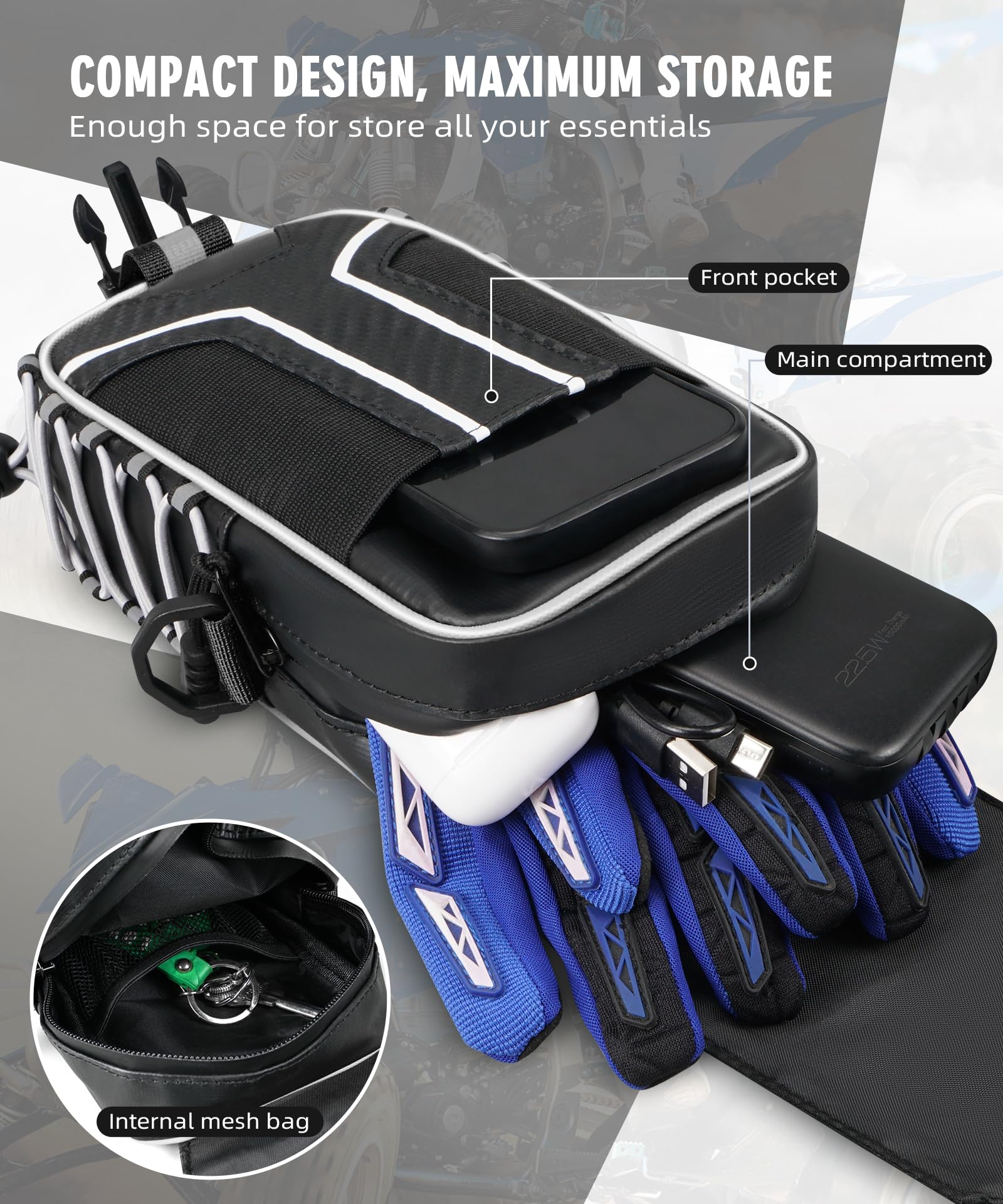 NICECNC YFZ450 Front Fender Bag 500D PVC Wasserdicht ATV Fender Bag YFZ 450 Zubehör Tasche Dual-Use Aufbewahrungstaschen mit Starkem Klettverschluss Ohne Bohren Compatible with Yamaha YFZ 450 YFZ450R