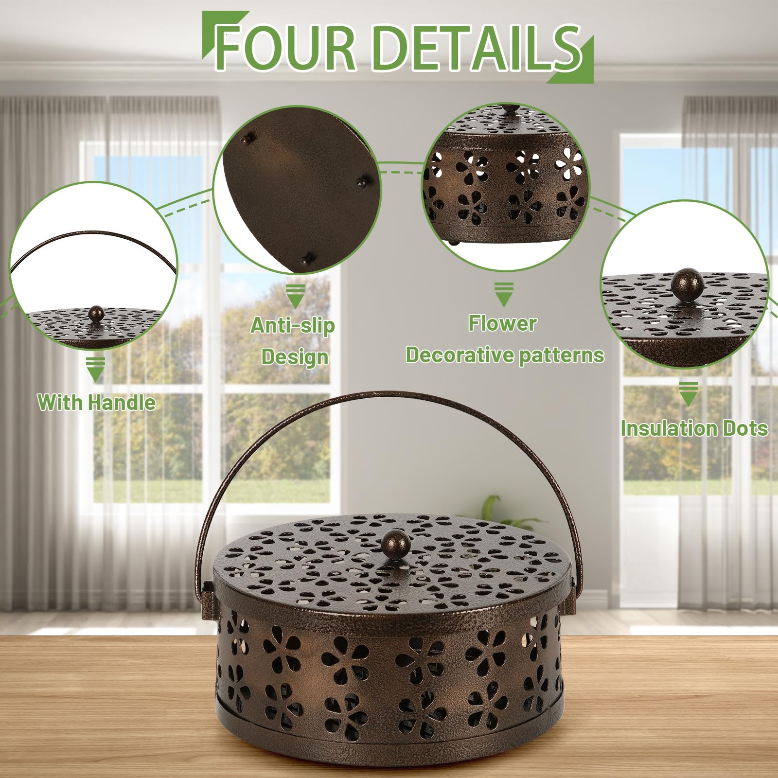 Portable Incense Coil Holder With Handle - Iron Fireproof Burner, Hollow Design, For Indoor & Outdoor Use