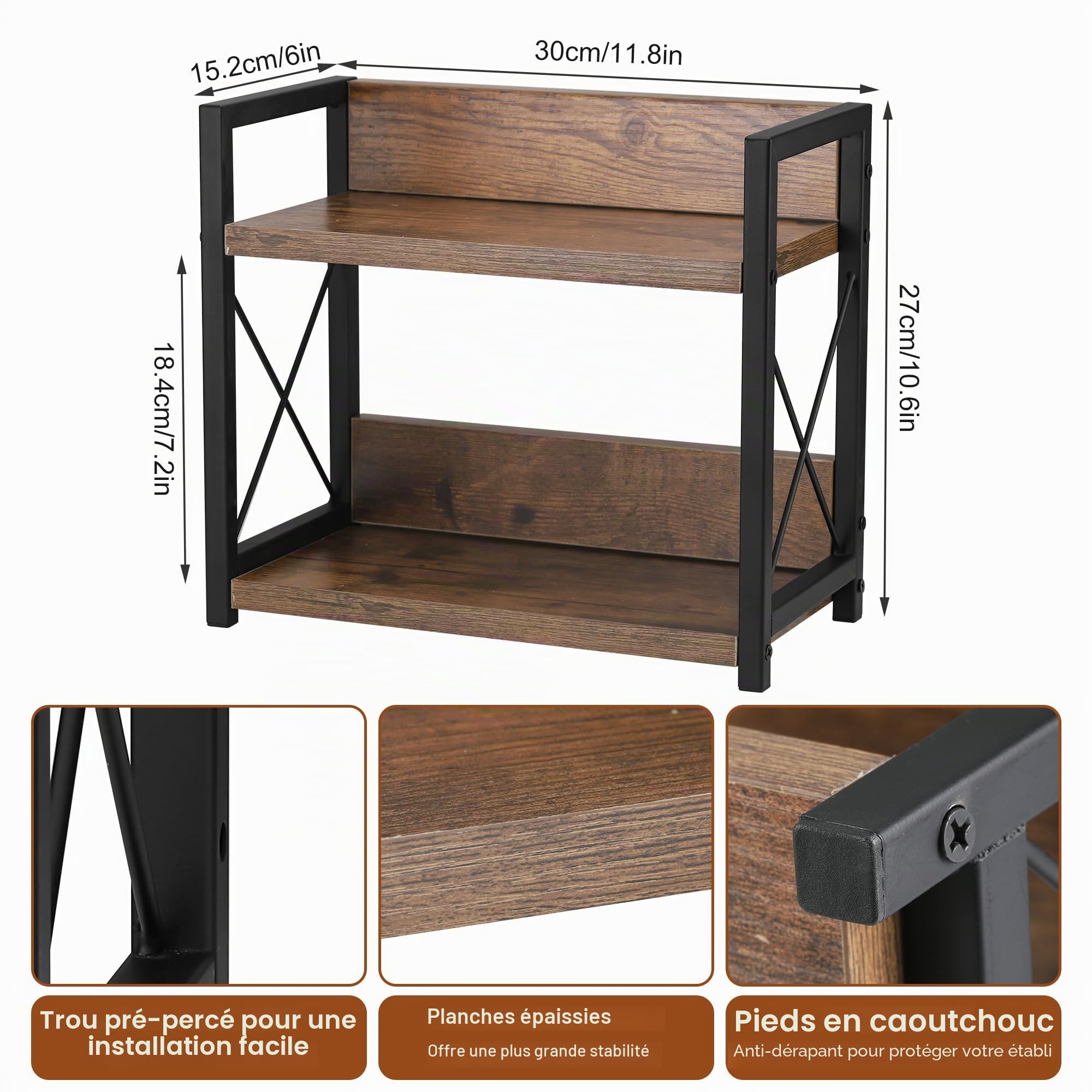 2 Étages Étagère à Épices, Étagère de Rangement de Cuisine, Organisateur de Bureau Multifonctionnel pour Salon, Salle à Manger, Bureau, Support à Épices Empilable pour Pots de Épices ou Canettes
