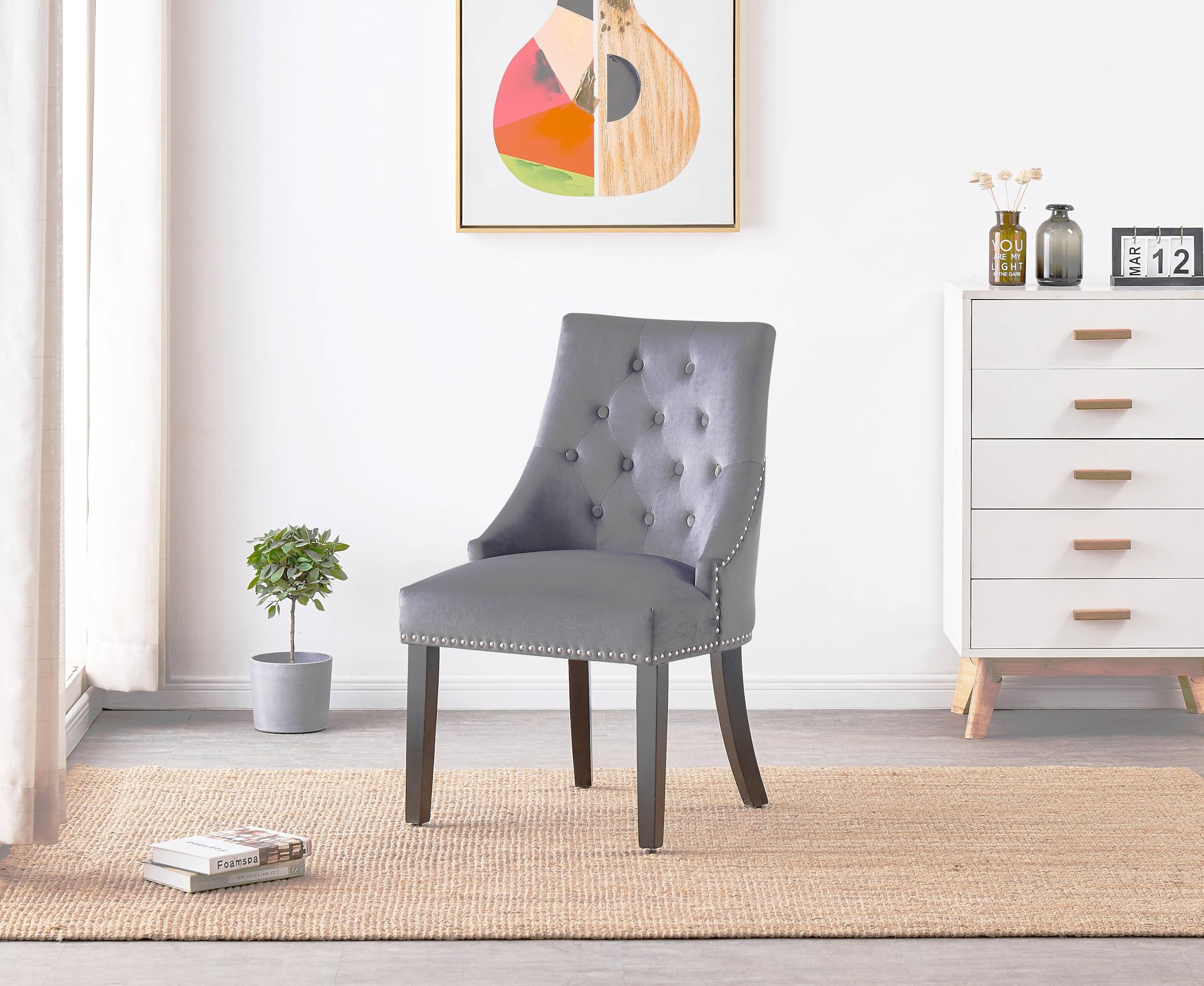 Life Interiors Classic and Modern Windsor Velvet Dining Chair, Dark Grey