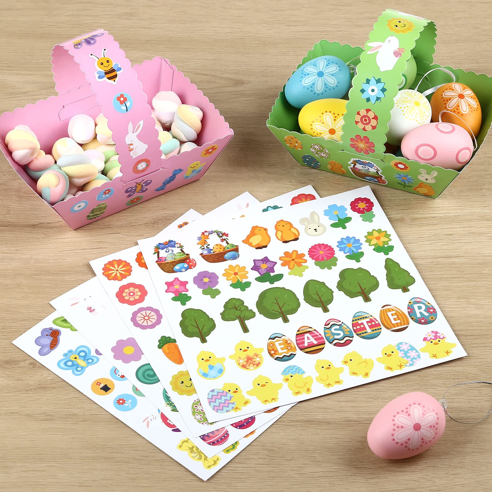 12 Paniers De Pâques à Décorer - Kit DIY Enfant - Autocollants Inclus