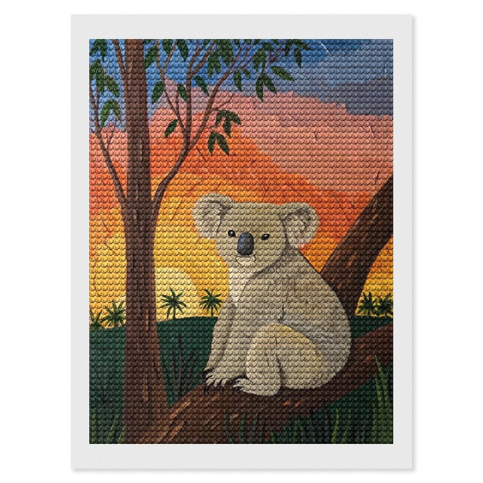 Junmoney Koala in A Sunset Landscape Diamond Painting Set 12"x16", Stress Relief Craft, Easy to Enjoy, Vintage Style Decor, Festive Craft Gift