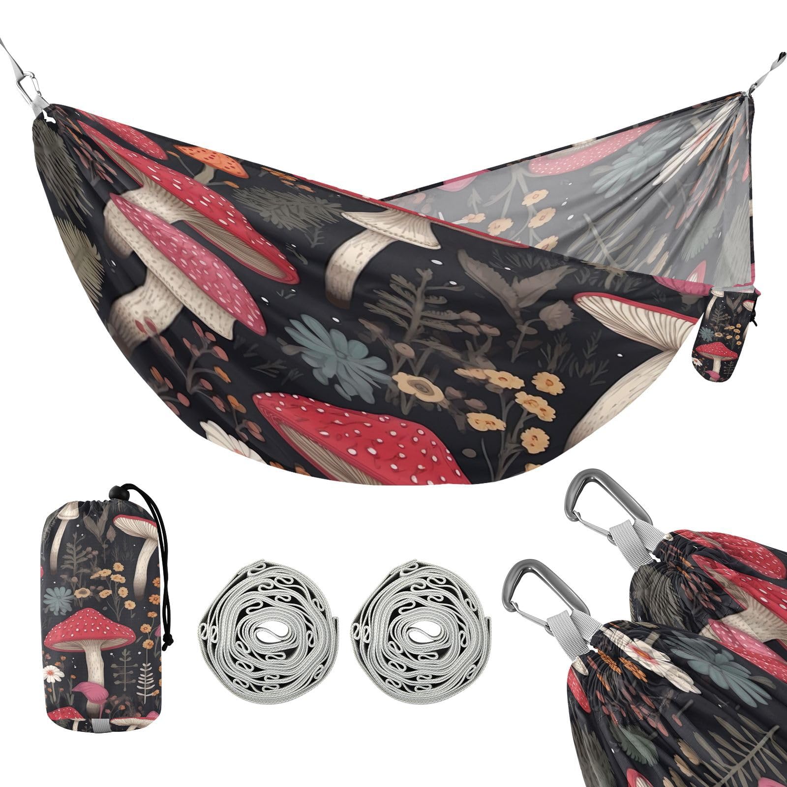 ATTX Colorful Mushrooms Camping Hammock - Lightweight & Portable Hammocks, Heavy Duty 330lbs Capacity for Indoor, Hiking, Backpacking, Travel, Backyard, Beach#273