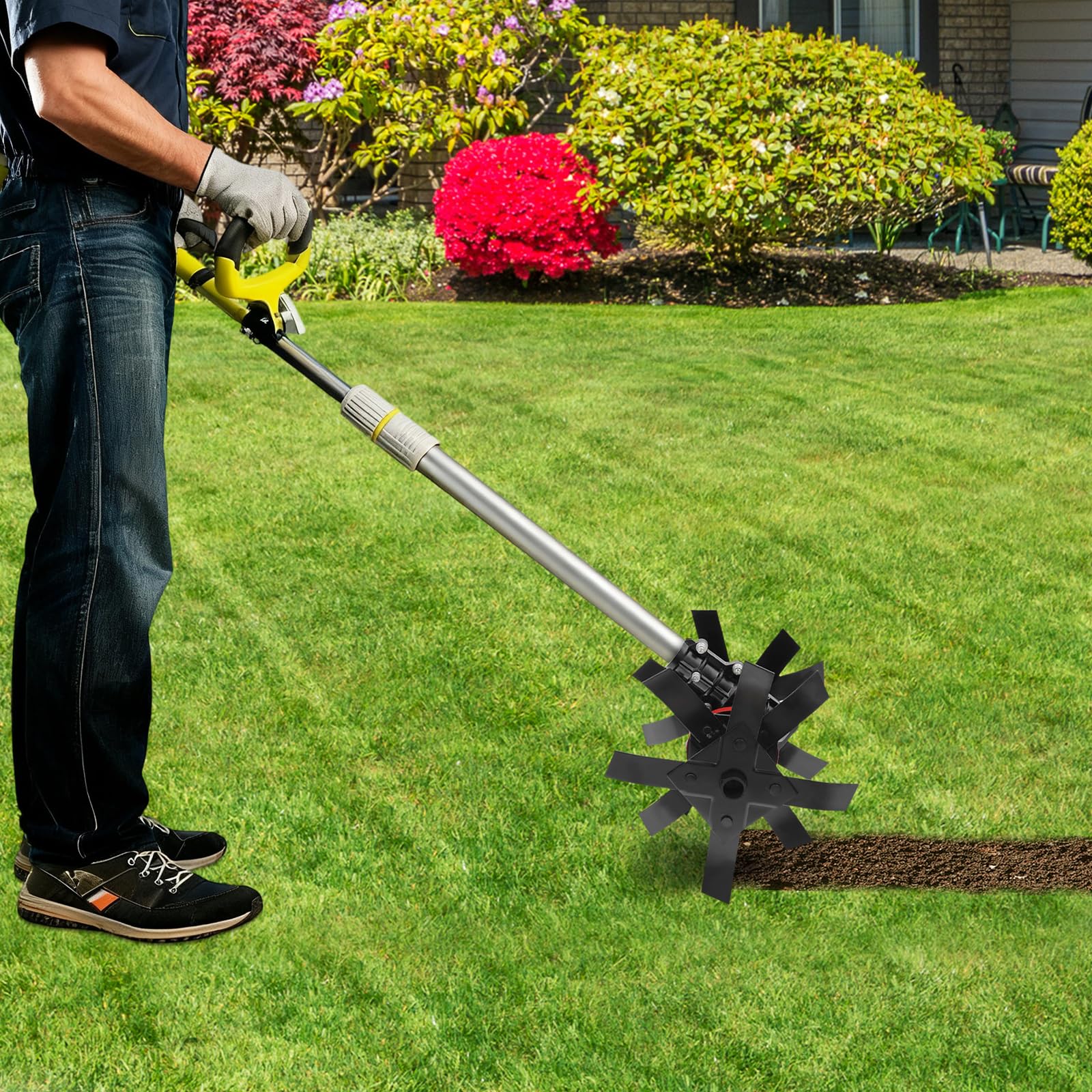 Rueda de fresado con dientes de cultivo, rueda de fresado de alto rendimiento, diámetro de barra de aluminio adecuado de 2,6 cm, para aflojar el suelo en huertos, jardines de té y superficies de