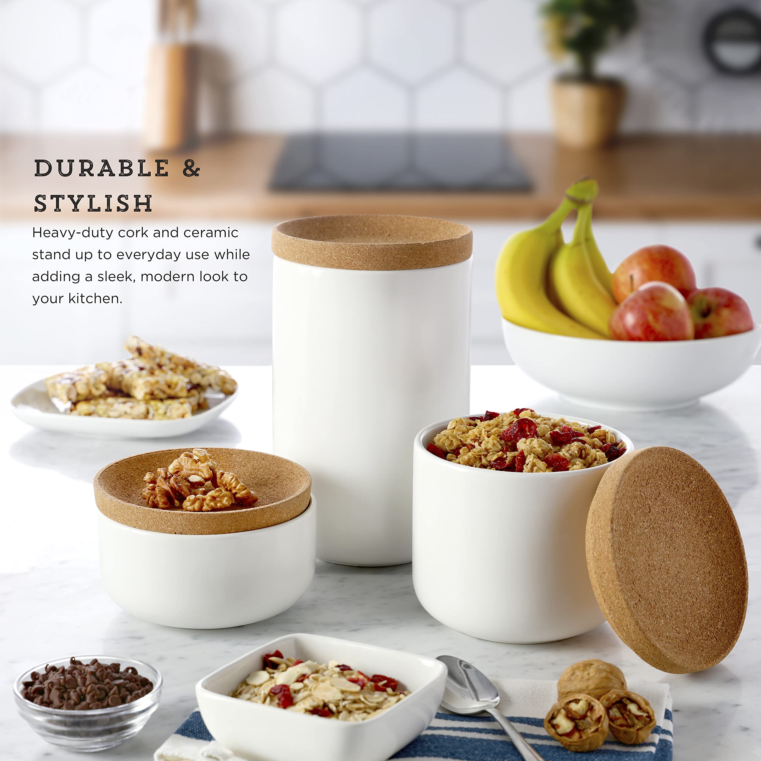 Amazon.com: Kamenstein Ceramic and Cork Set of 3 Stackable