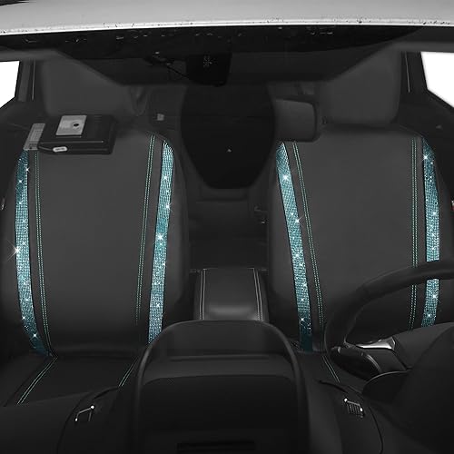 Miniatura 14 de CAR PASS Funda de asiento trasero de cuero y diamantes de imitación brillantes, impermeable, diseño de diamante brillante, ajuste universal, tiras