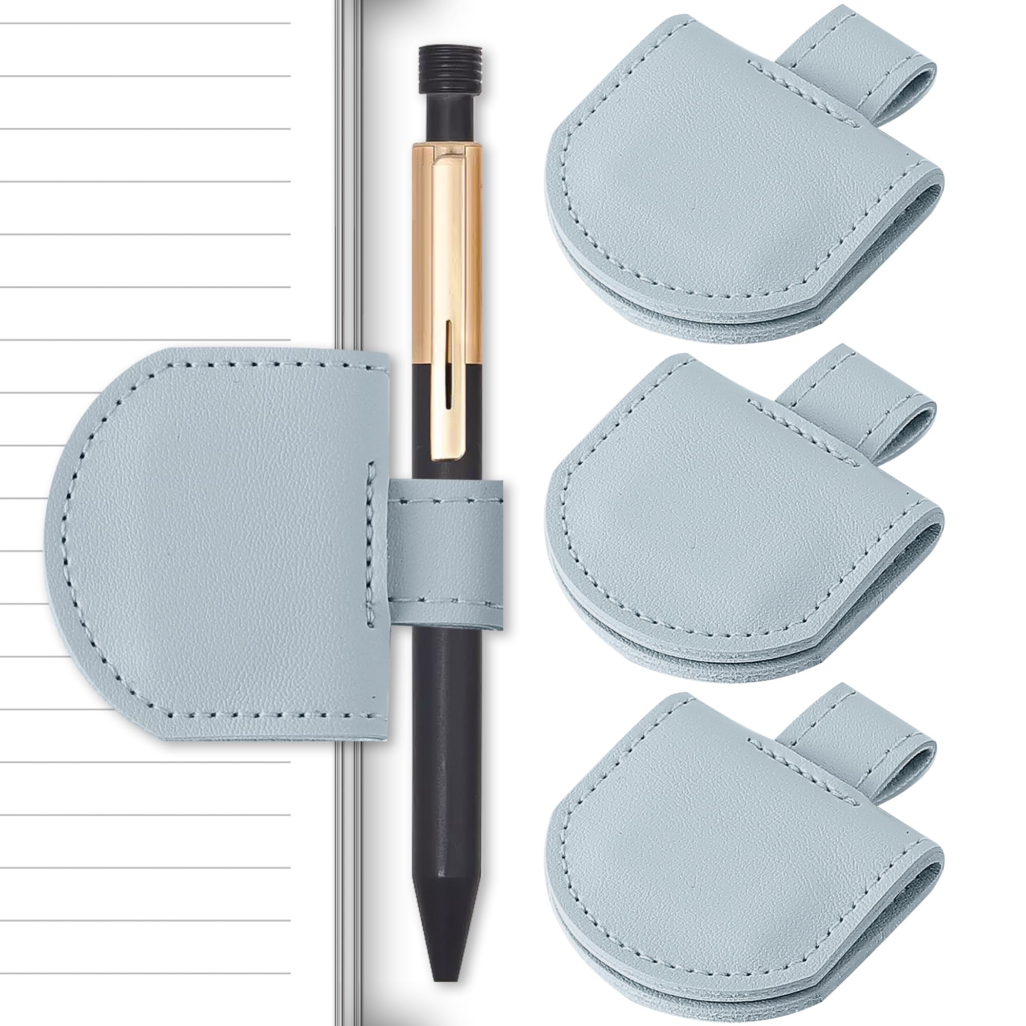 Litvana Magnetic Pen Holder for Notebook, 3 Pcs Leather Pencil Loop Holder for Notebooks Journals Calendars, Slim Size, Blue 3 Pcs