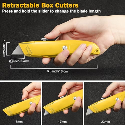 Miniatura 2 de Reginary Cuchillo utilitario retráctil de aleación de aluminio resistente, 20 unidades, para abrir cajas de cartón, para bricolaje, fábrica, oficina