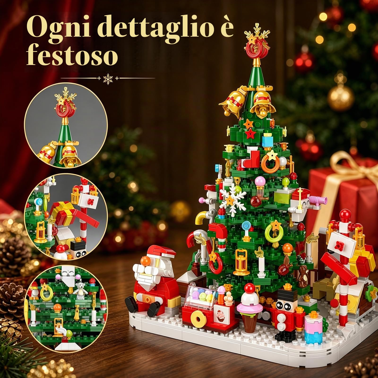 Calendario dell'Avvento 2024 Set di giocattoli per la costruzione dell'albero di Natale con luce LED, Building Blocks Educational Toy, Giocattoli di Natale per bambini ragazzi ragazze 6+