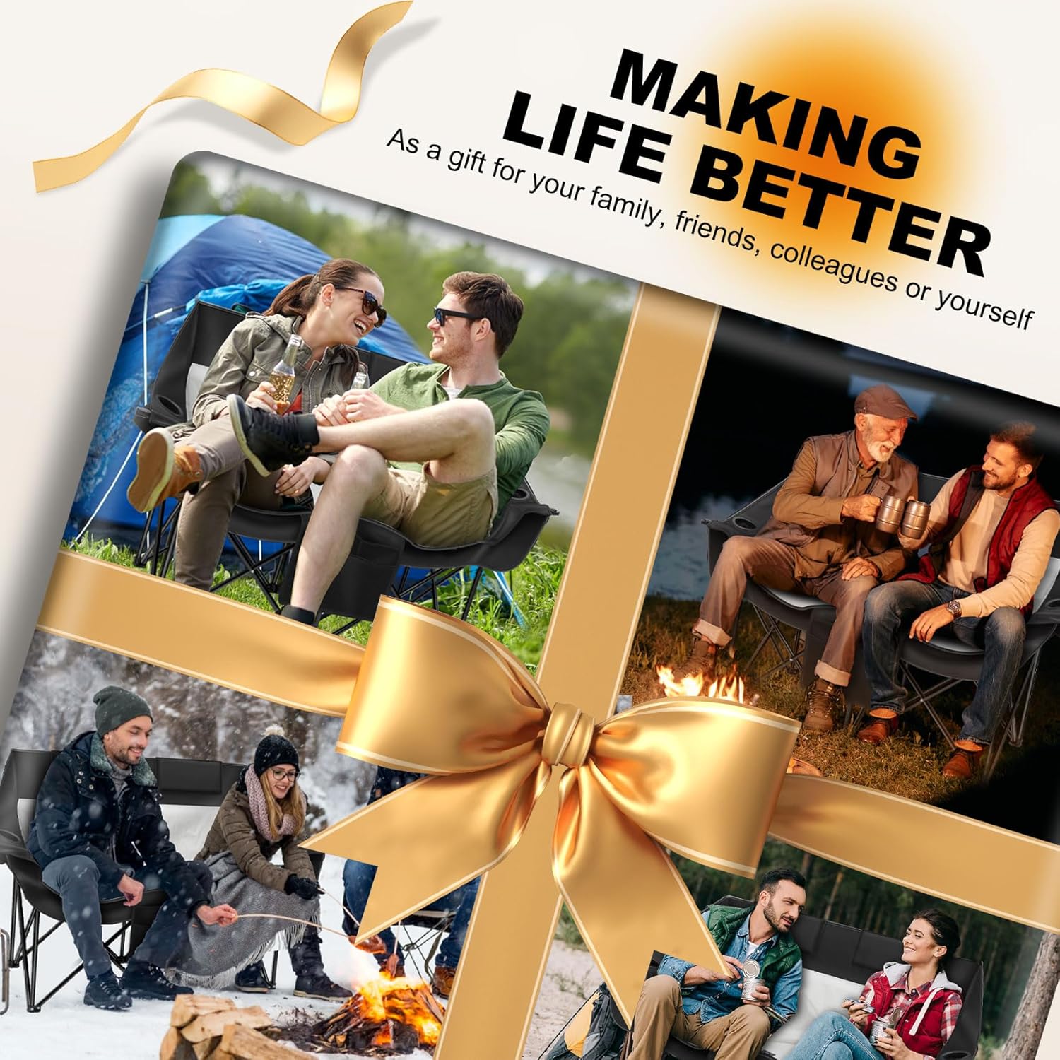 Heated Double Camping Chair,Dual Control Switches,Heated Camping Chair with 3 Heat Levels Heated Folding Chair Supports 550 lbs for Outdoor Sports Lawn Picnics