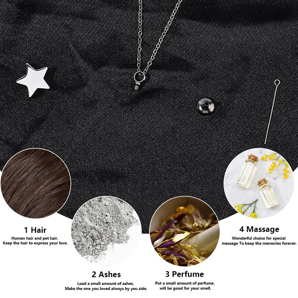 CREATCABIN Collana Urna A Forma Stella per Ceneri Ricordo Gioielli per Cremazione Urne Acciaio Inossidabile Ciondolo Mini Urna Collana Stella Argentata Medaglioni Portacenere Spilla A Imbuto 45.7cm