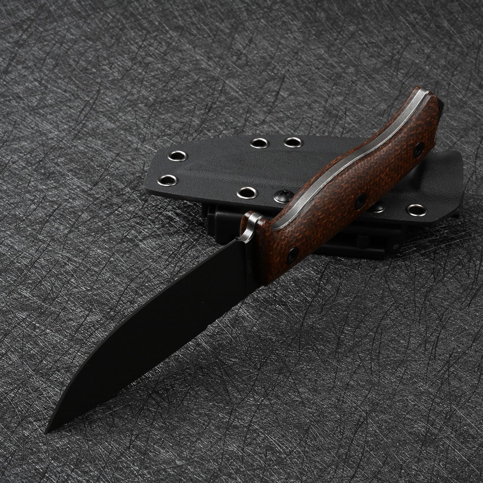 DC53 Stahl messer Feststehende Klinge Micarta Griff mit Kydex Scheide für Männer EDC Camping Survival Outdoor (Black Stone Wash)