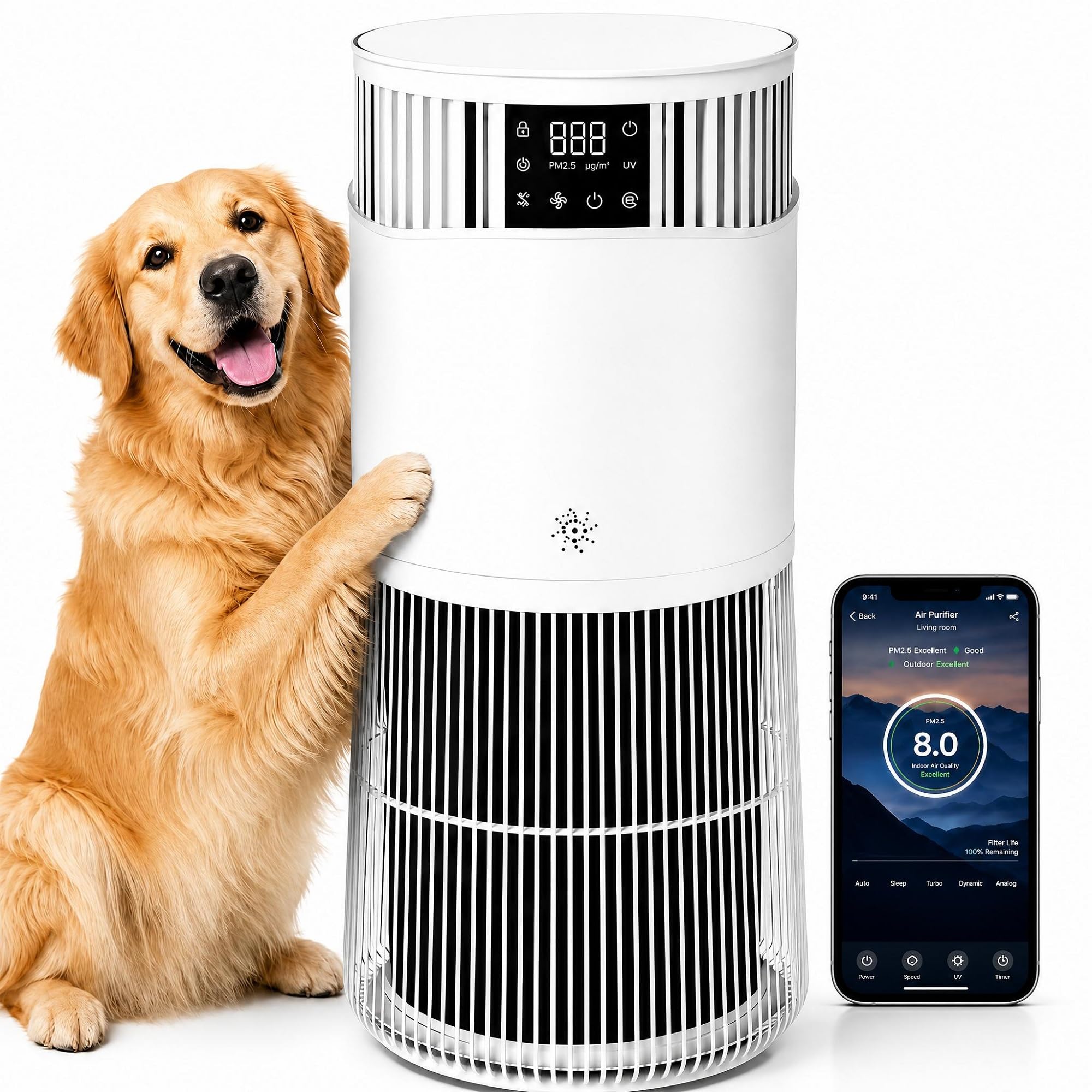 Luftreiniger Mit HEPA + Aktivkohlefilter, CADR 490 M³/h Für Bis Zu 50㎡, Auto Und App, 24 dB Leiser Schlafmodus, PM2,5 Anzeige, Aromatherapie, Timer, Kindersicherung, Für Allergiker & Haustiere