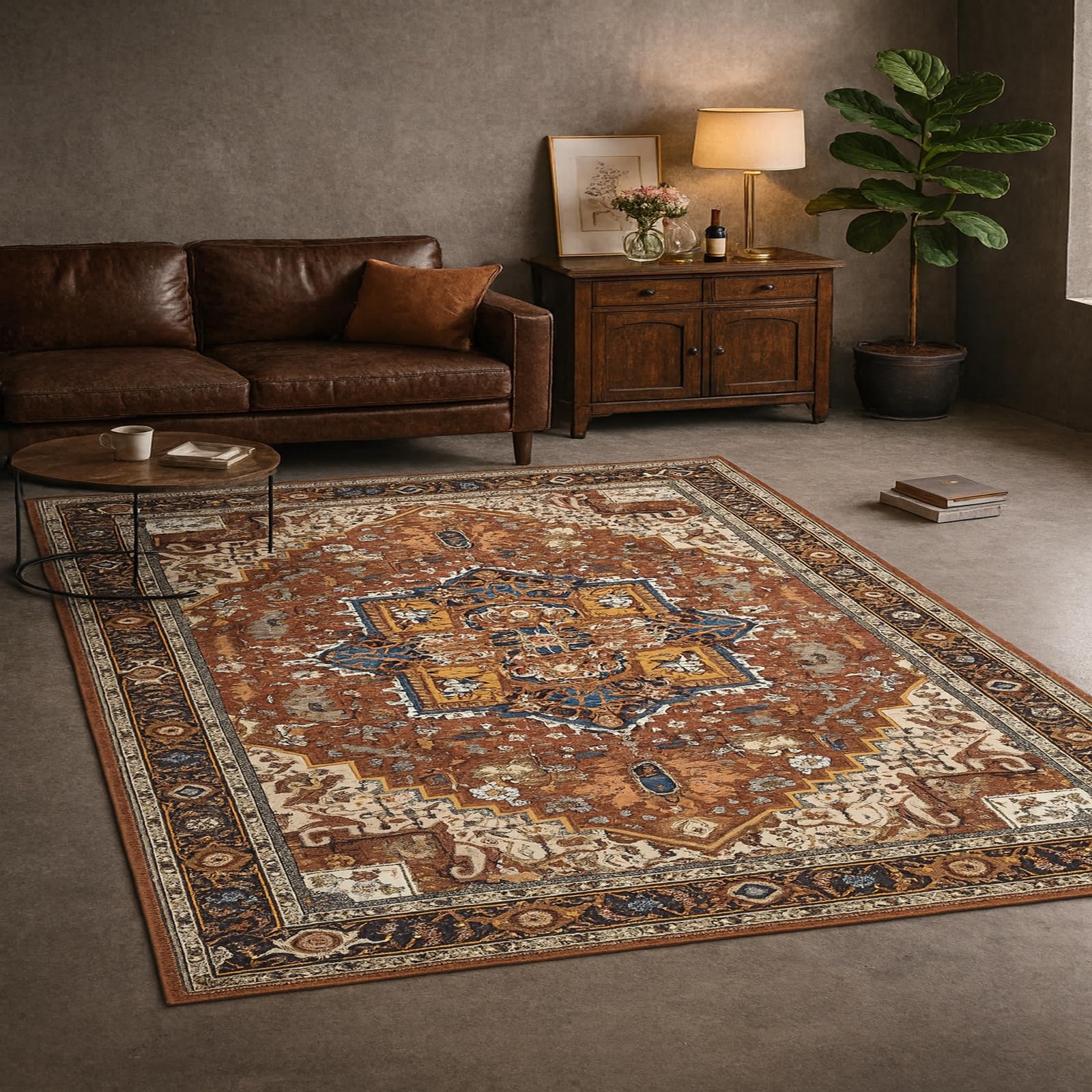 Tapis de chambre floral bleu et marron pour créer un bureau accueillant