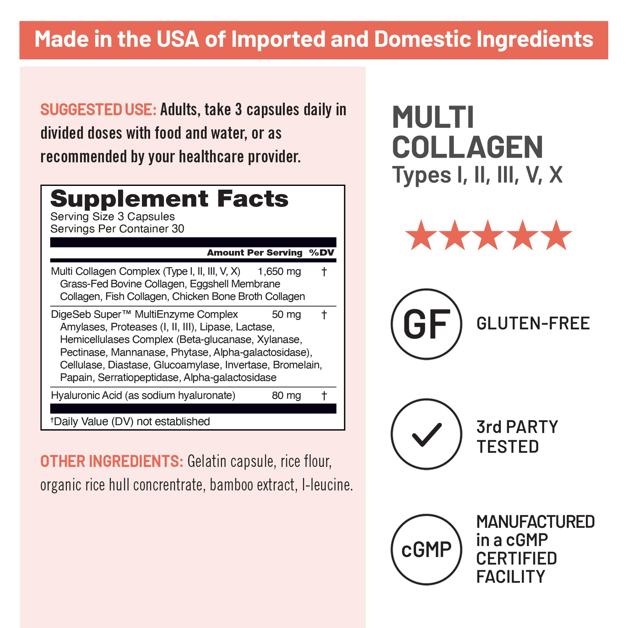NatureWise Multi Collagen Peptides Pills for Women & Men - Type I, II, III, V, X w/Hyaluronic Acid - Supports Skin, Hair, Joint Health* - Grass Fed, Gluten Free, Non-GMO - 90 Capsules[30 Day Supply] — Amazon image 4