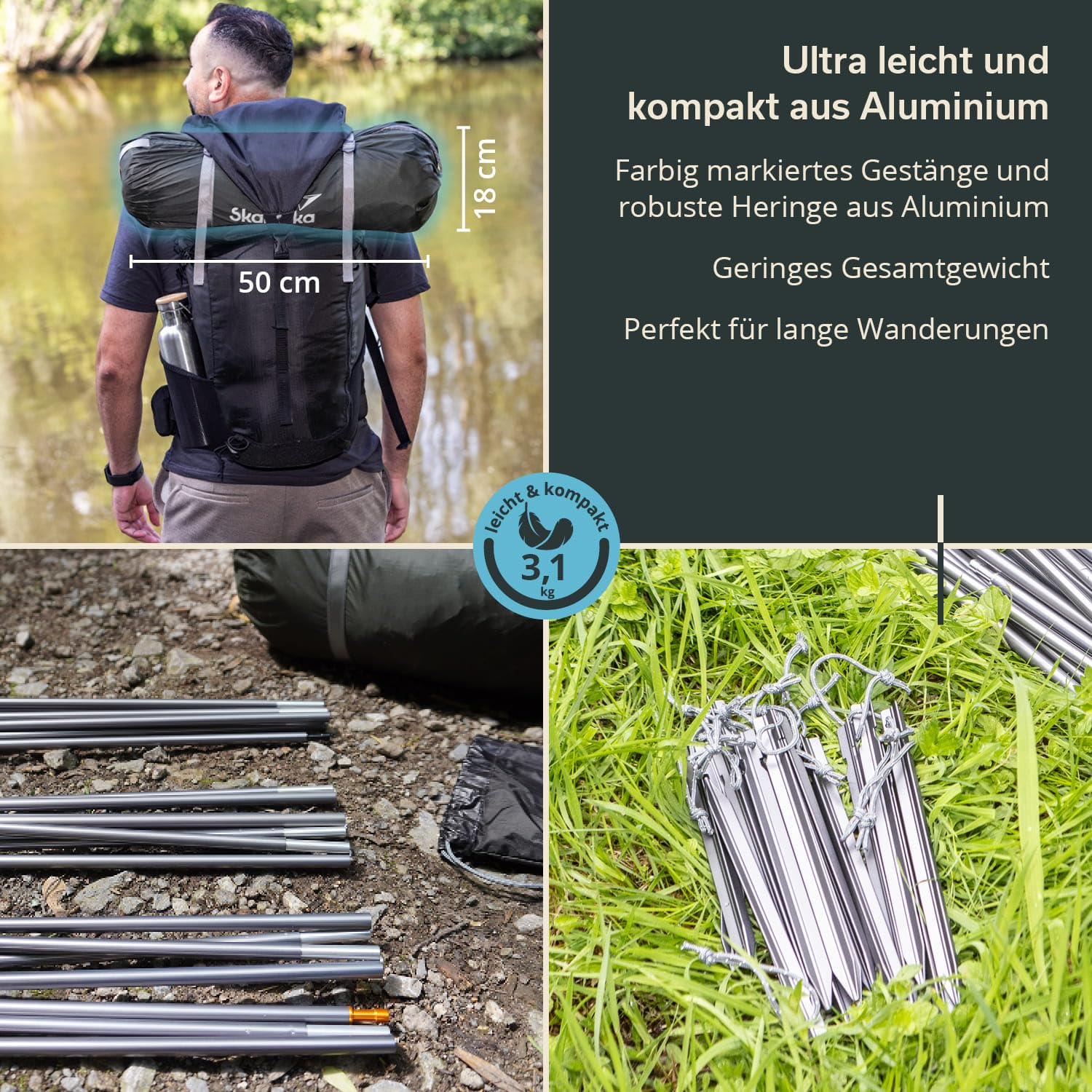 Skandika Trekkingzelt Oteren/Vatn | Camping Zelt für 2-3 Personen, Ultraleicht, kleines Packmaß, wasserdicht, 3000 mm Wassersäule, Tunnelzelt | Trekking, Wandern, Angeln, Outdoor