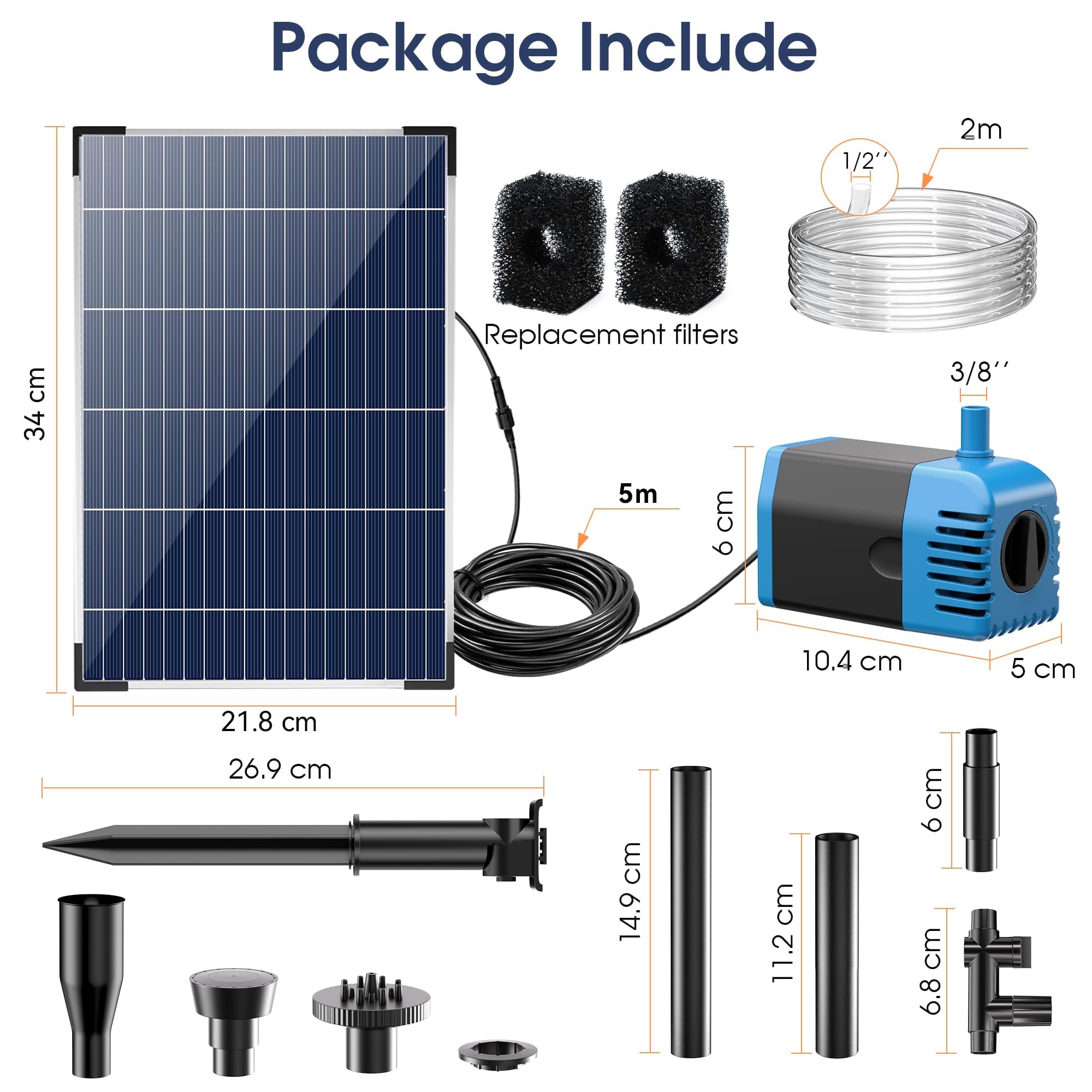 Biling Fontana solare per laghetto da 12 W, 605 l/h, fontana solare per laghetto con tubo da 2 m, fontane solari fai da te, pompa per stagni da giardino, torrente, cascata, piscina