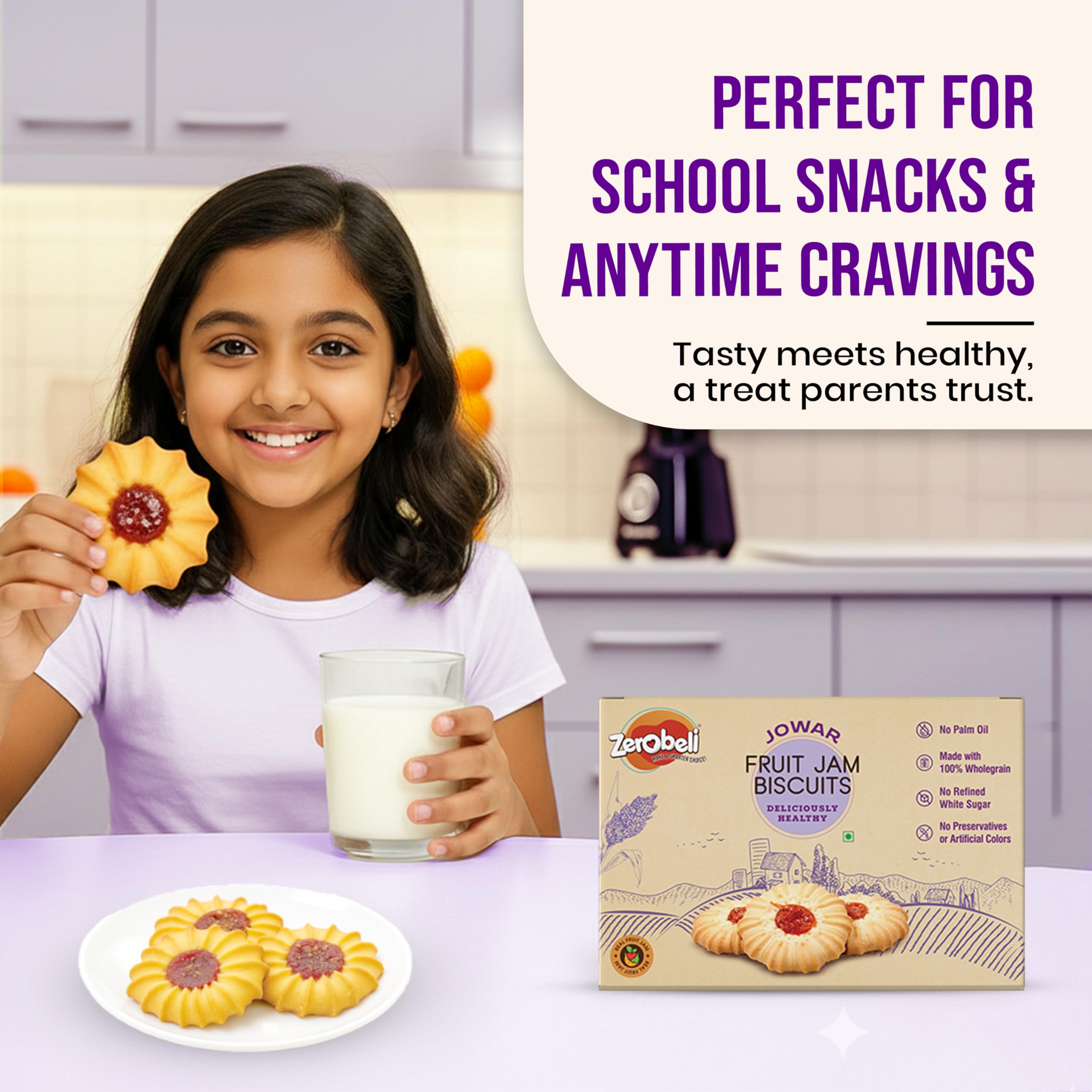 Zerobeli Jowar Fruit Jam Biscuit 350g |Premium & Healthy Snack | Perfect Snacks for kids | Tea-Time Treat | Delicious & Crunchy Biscuits | No Maida, No Preservatives | High in Fiber & Protein - Image 5 thumbnail
