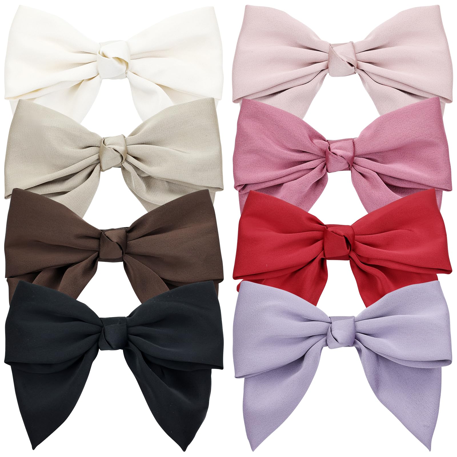 Cinaci 8 Pieces Big Oversized Silky Satin Hair Bow Barrettes Bow Hair Clips Accessories for Women Girls Teens Kids