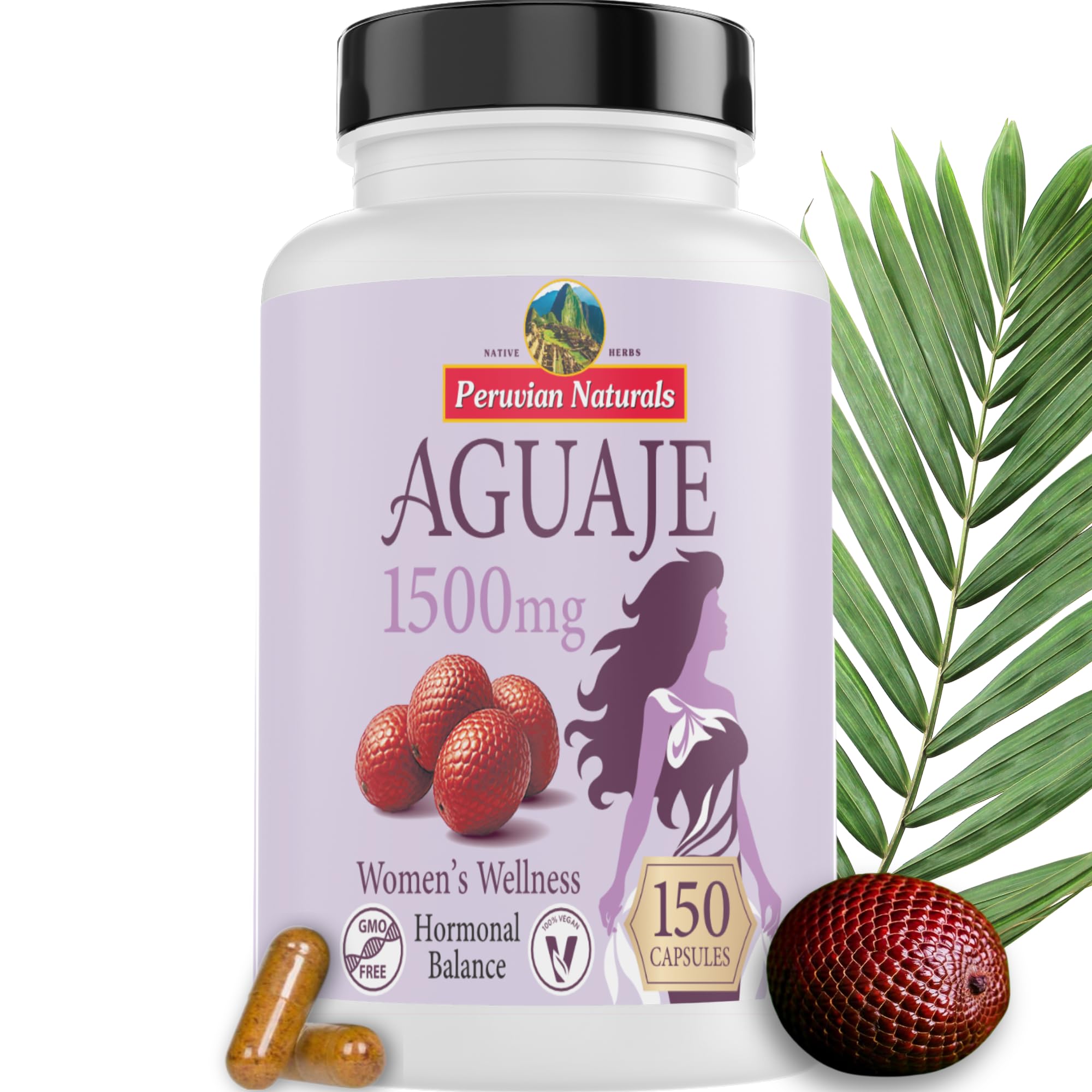 Aguaje Capsules for Women 150 Pills - Natural Curves for Female Health Supplement, Powerful Hormone Balance, Buriti Fruit, Non-GMO, Vegan