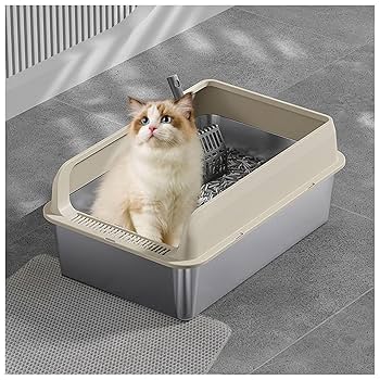 Amazon | ステンレス製の蓋付き猫トイレ 猫用トイレパッドと