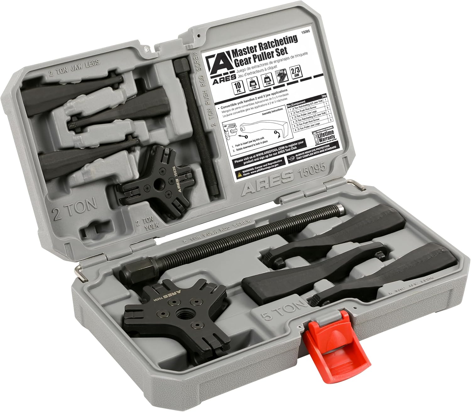 ARES 15095 – Master Ratcheting Gear Puller Set – Premium Chrome Moly Steel Gear Puller Yolk Set Includes 2-Ton and 5-Ton Units – Indexing Jaws Feature Convertible 2-Leg and 3-Leg Functionality