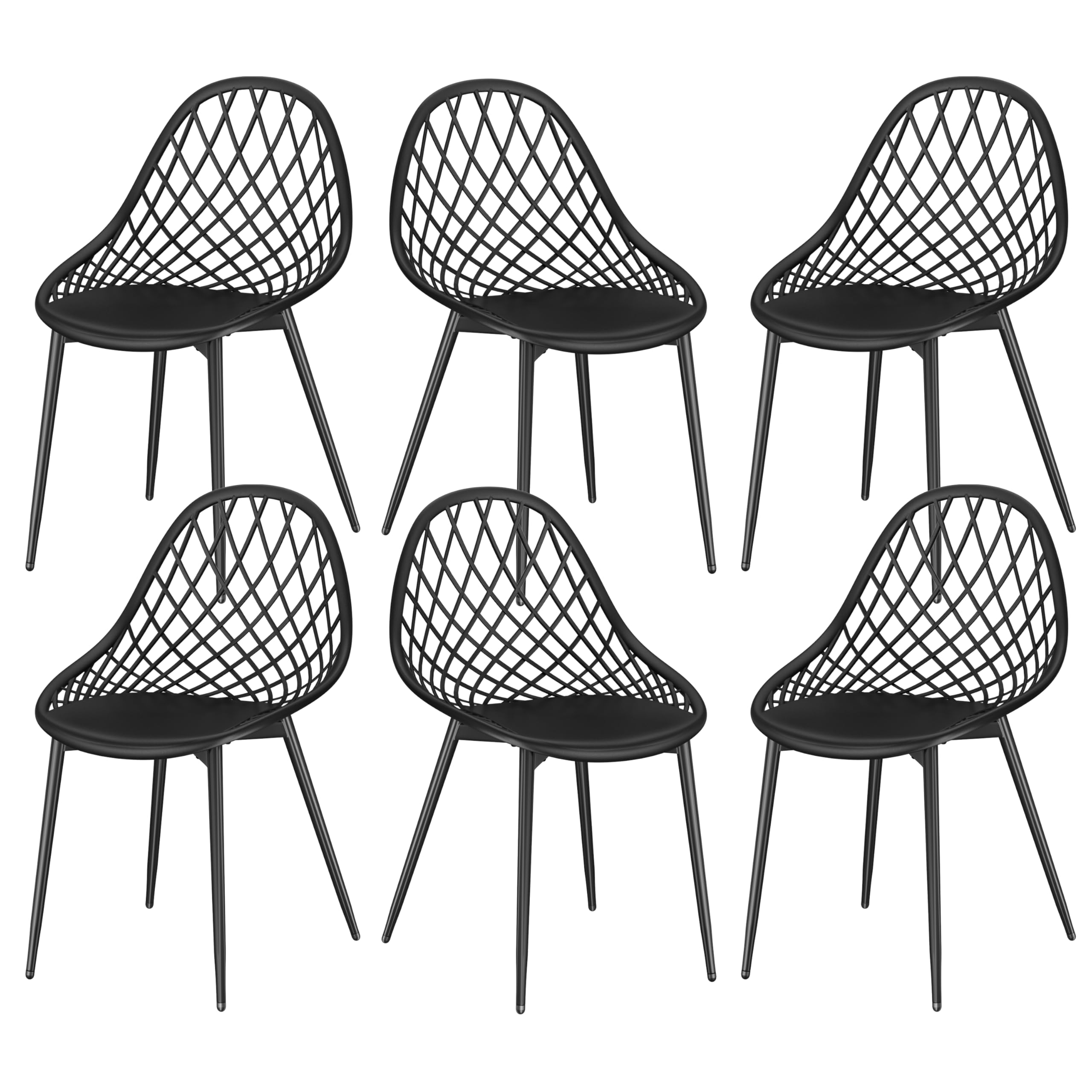 buybyroom Sillas Jardin Exterior, Juego de 6 Sillas Terraza Exterior con Patas de Metal y Respaldo de Plástico Ergonómico, para Jardín,Terraza,Balcon,Comedor,Reuniones, Salon, Recepción, Negras