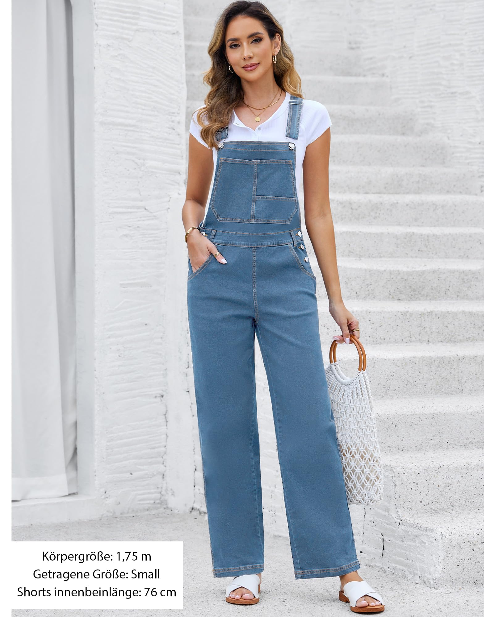 Vetinee Latzhose Damen Jeans Wide Leg Jumpsuit Baggy mit Taschen