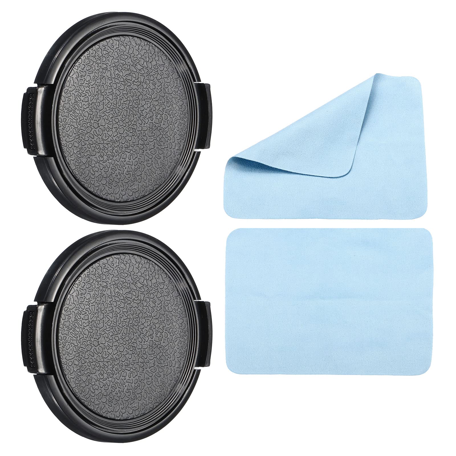 Camera Lens Cap, 2 Pack Sides Pinch Front Lens Cover with Microfiber Cleaning Cloth for 52mm Thread Universal DSLR Lenses for Nikon, for Fujifilm, for Pentax, for Leica