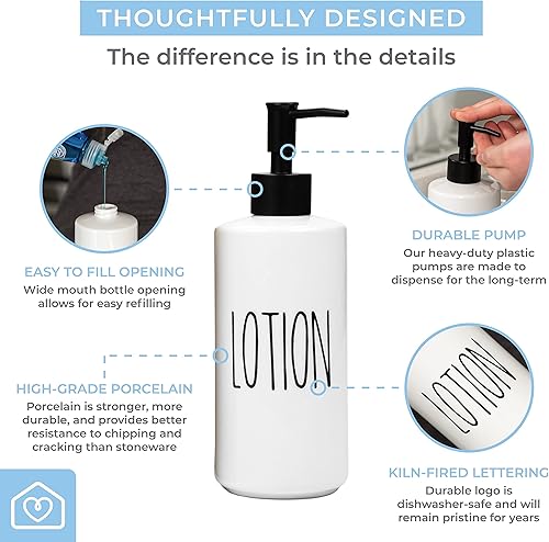 Miniatura 5 de Heartland Home Soporte para utensilios de cocina y botella dispensadora de líquidos vacía de porcelana de 16 onzas para loción