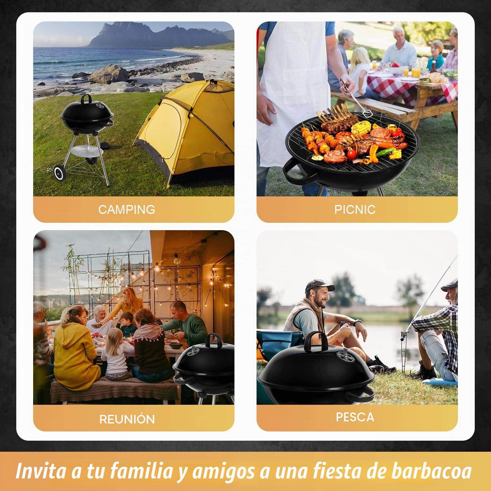 Barbacoas Portátiles Barbacoas de Carbón Asador Parrilla con Ruedas para Jardín Exterior BBQ con Soportes Facil Movimiento (46L ×44W ×70H)