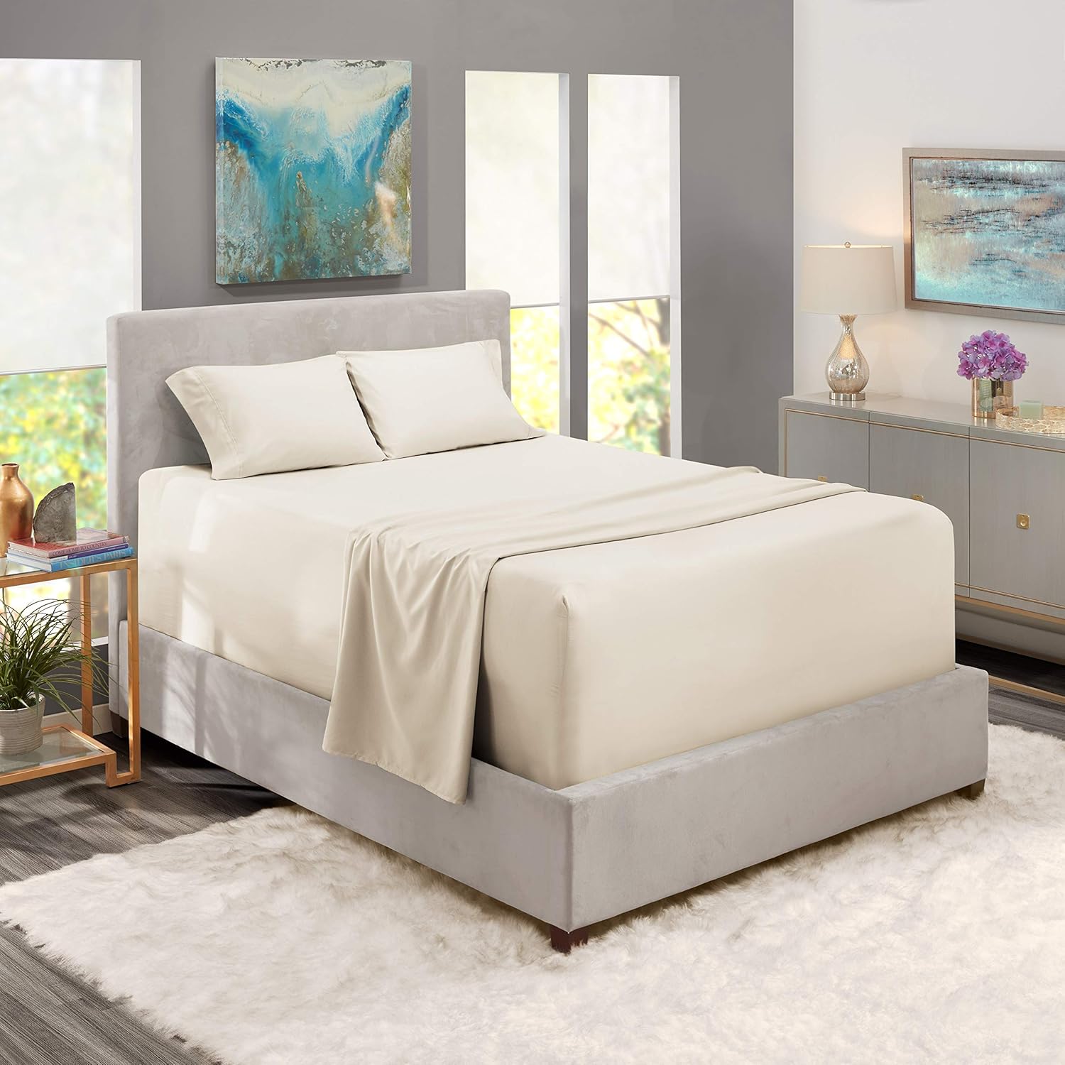 Cal King Sheet Set - 800 Thread Count 4 Piece Bedding Set, 100% Long Staple Pure Cotton Sateen Weave, Ivory Fade Resistant Bed Sheets, Deep Pocket Fits Mattress 21 Inches (Cal King, Ivory)