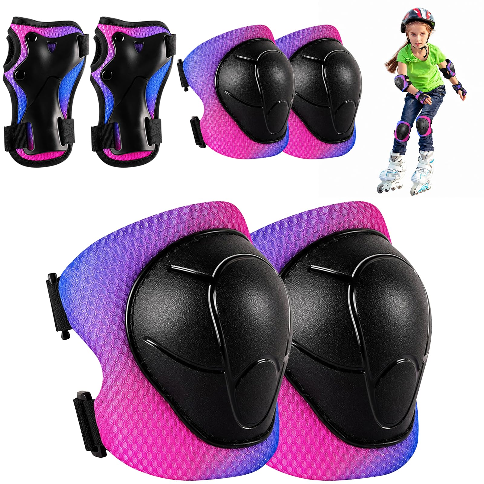 Juego de 6 Equipo de Protección Infantil, Infantiles Rodilleras con Muñequeras y Coderas Protecciones Niño para Monopatín, Patines en línea, Hoverboard, Bicicleta, Monopatín