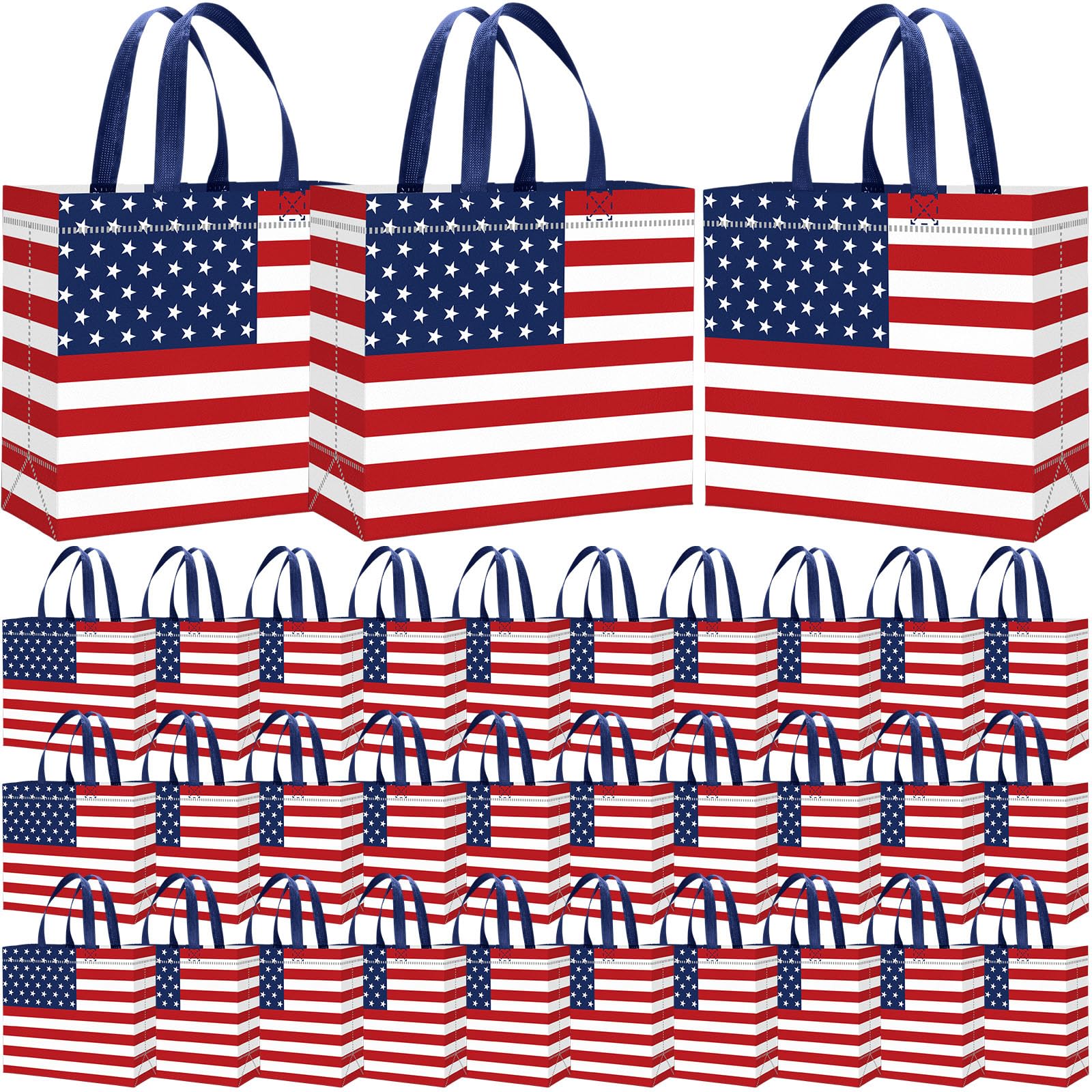 Abbylike 30 Pcs American Flag Gift Bag Large 4th of July Patriotic Shopping Bag with Stars and Stripes Reusable Non Woven Tote for Independence Day Birthday Party Supplies, 12.2 x 11.02 x 4.72 Inches
