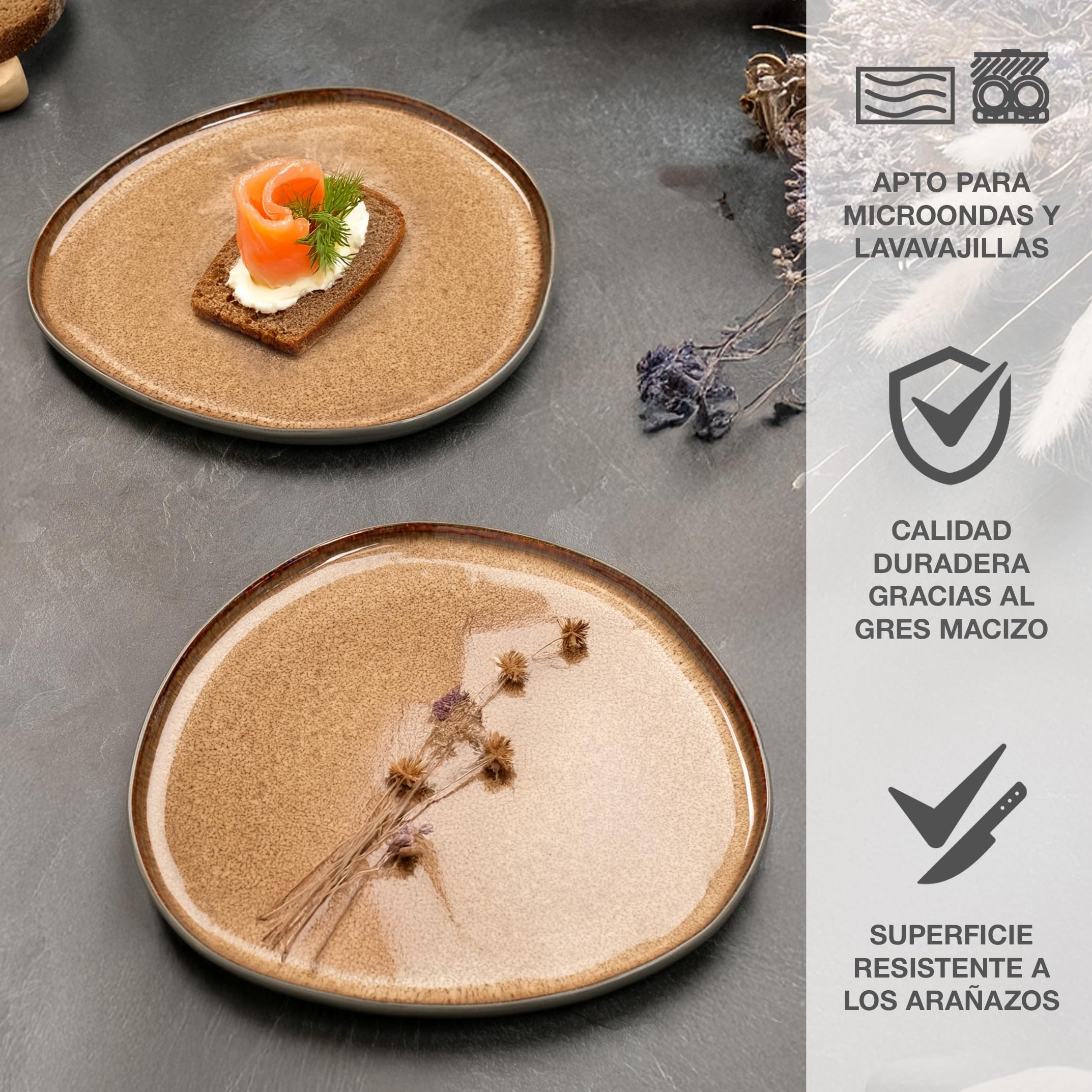 Moritz & Moritz Juego de platos orgánicos, 2 platos grandes de gres de alta calidad, modernos y atemporales, aptos para microondas y lavavajillas, perfectos para ensaladas, carne a la parrilla